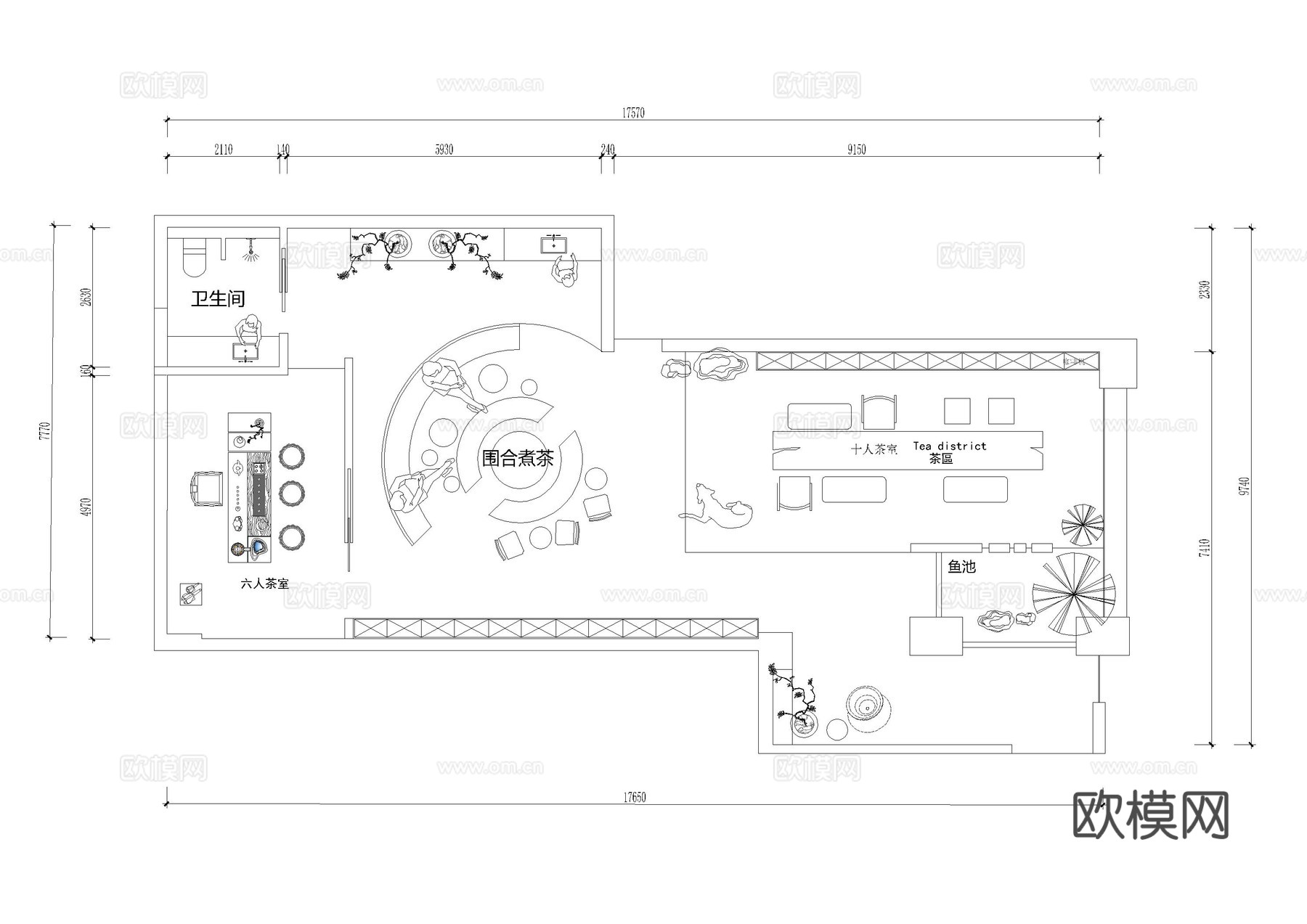 小型茶店平面方案cad施工图