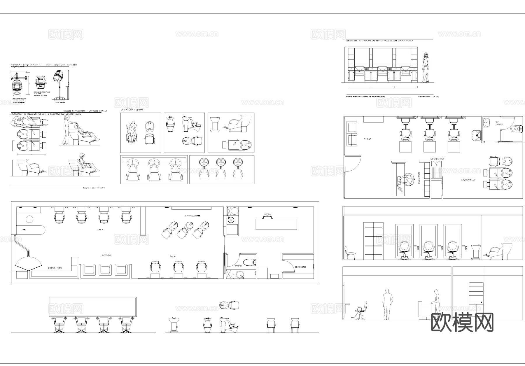 美容美发店设备软装平面室内CAD图块图库cad施工图