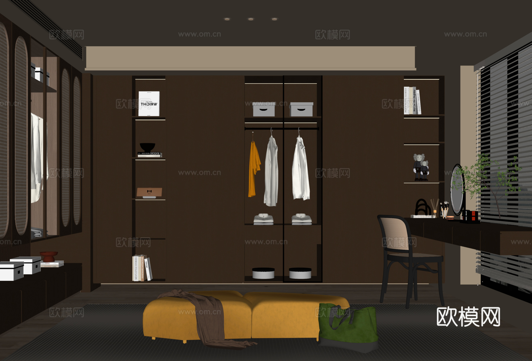 中古风衣帽间 衣柜 阳台化妆桌椅su模型