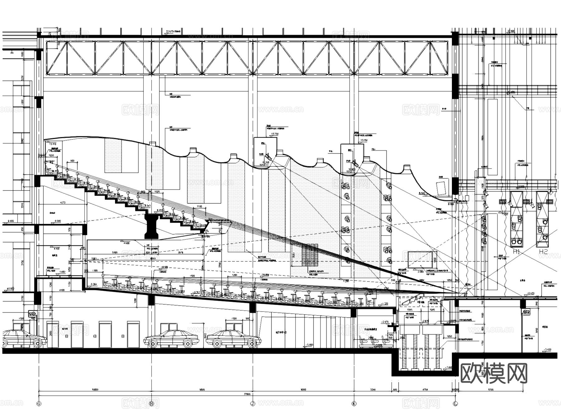 浙江长兴县大剧院影剧院建筑CAD施工图集+文本cad施工图