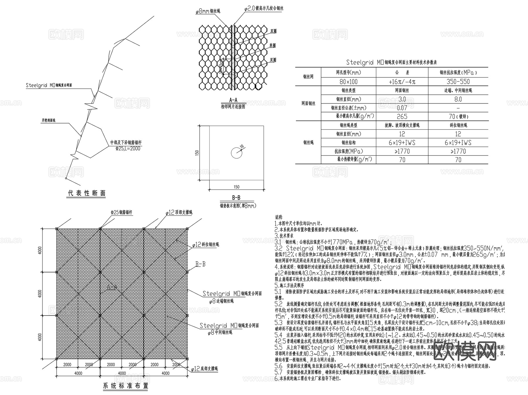 道路边坡防护挡土墙锚索治理CAD施工图集 50套cad施工图