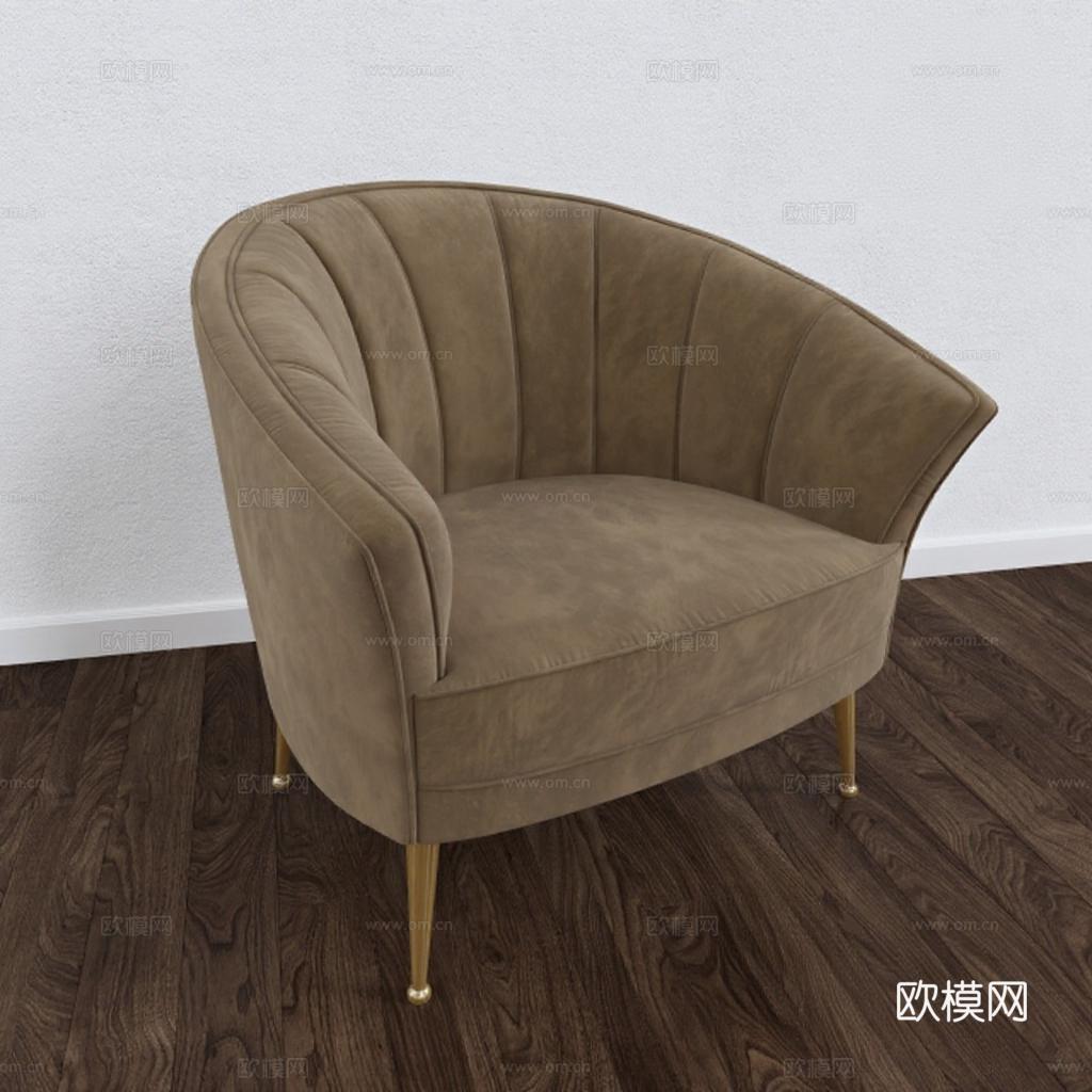 棕色天鹅绒弧形扶手椅现代复古设计 客厅金色金属腿家具装饰免费3d模型下载