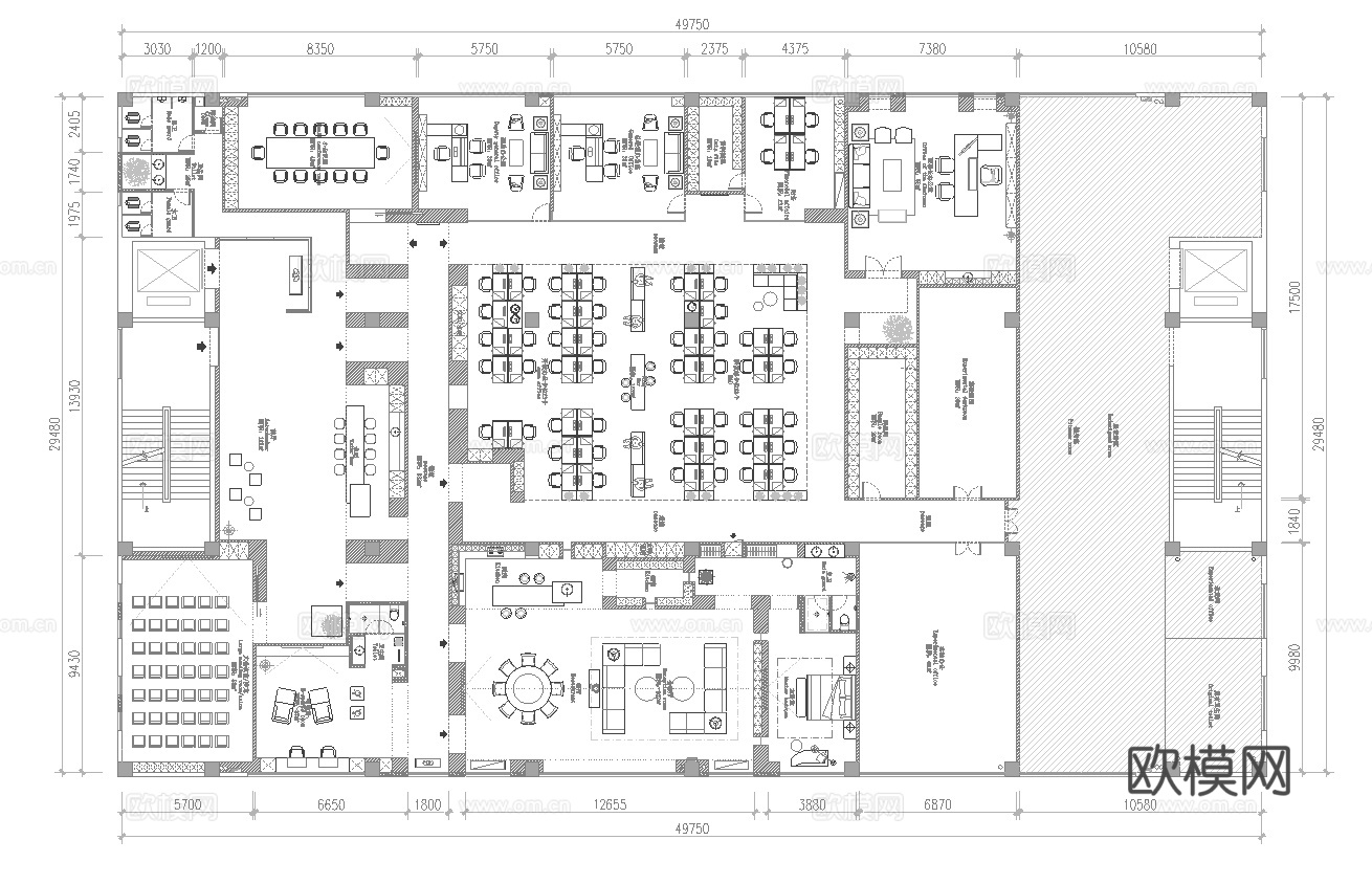 1500平办公室 最新全套办公室施工图cad施工图