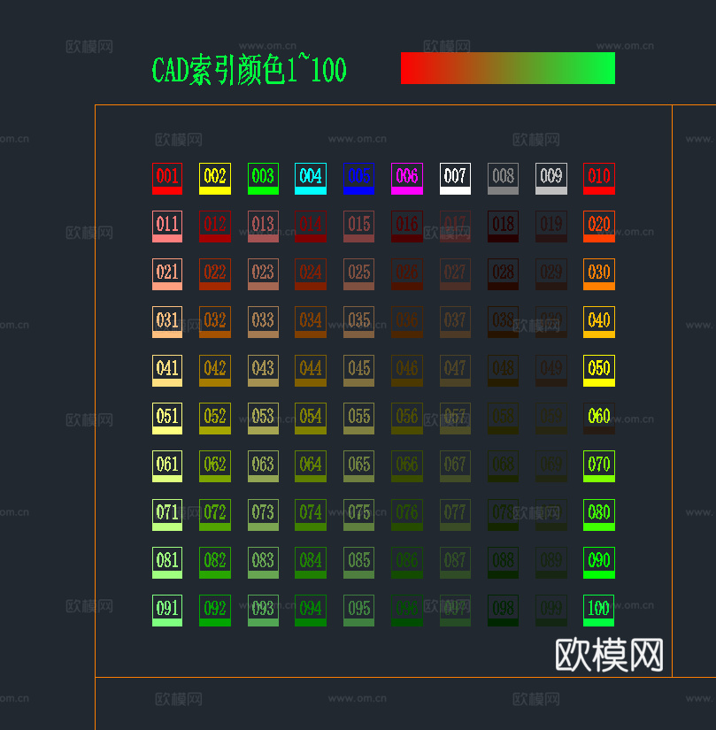 CAD索引颜色库对照表cad施工图