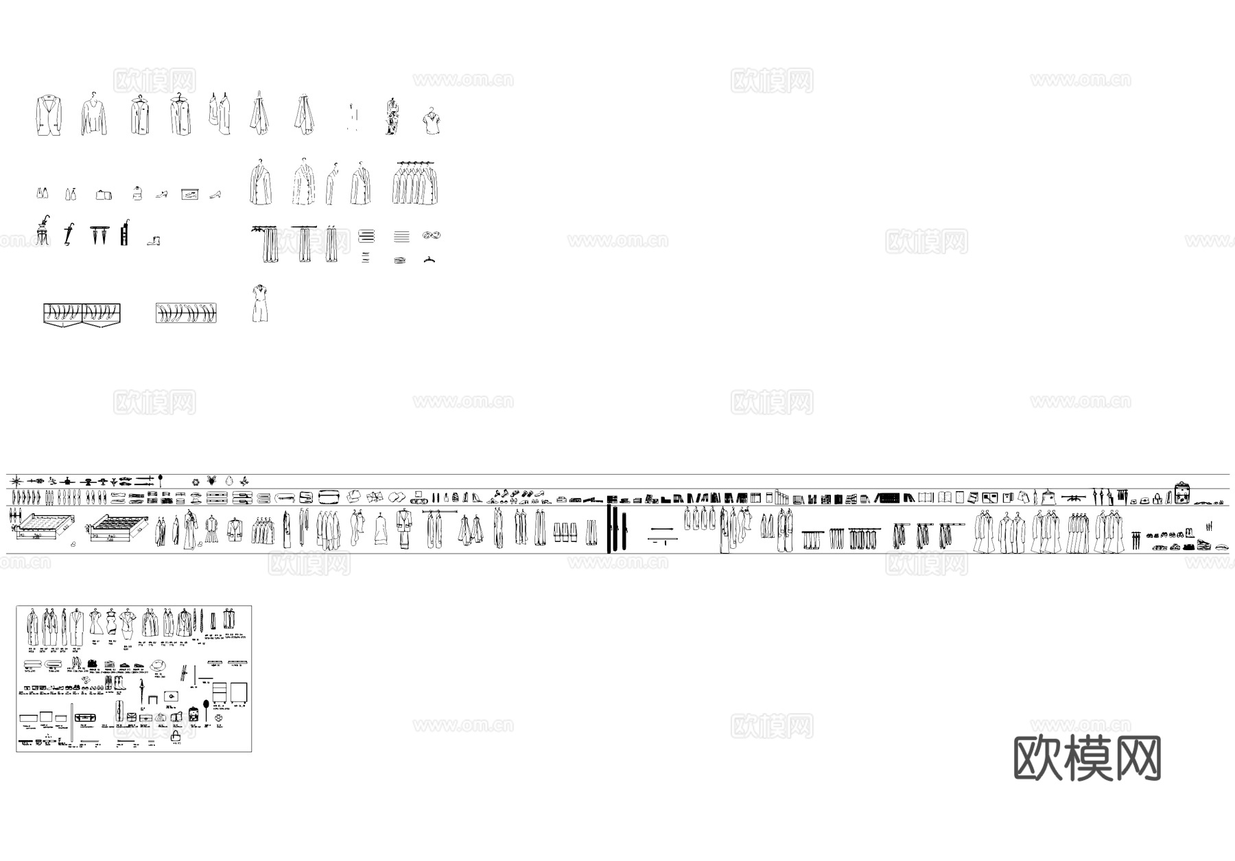 服装店衣物箱包饰品衣架衣柜模特CAD图库cad施工图