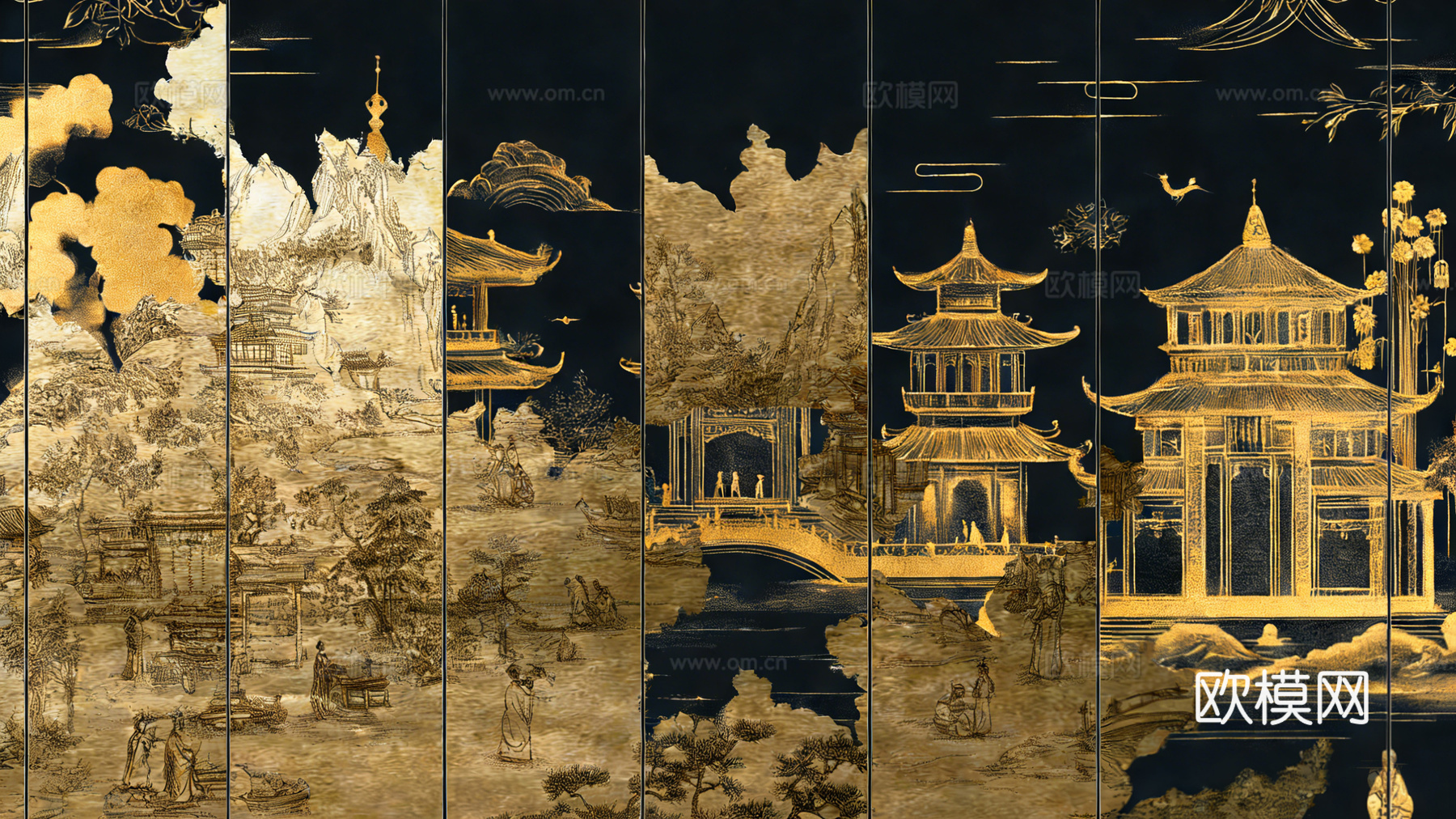 新中式中式壁画 屏风 宋式美学