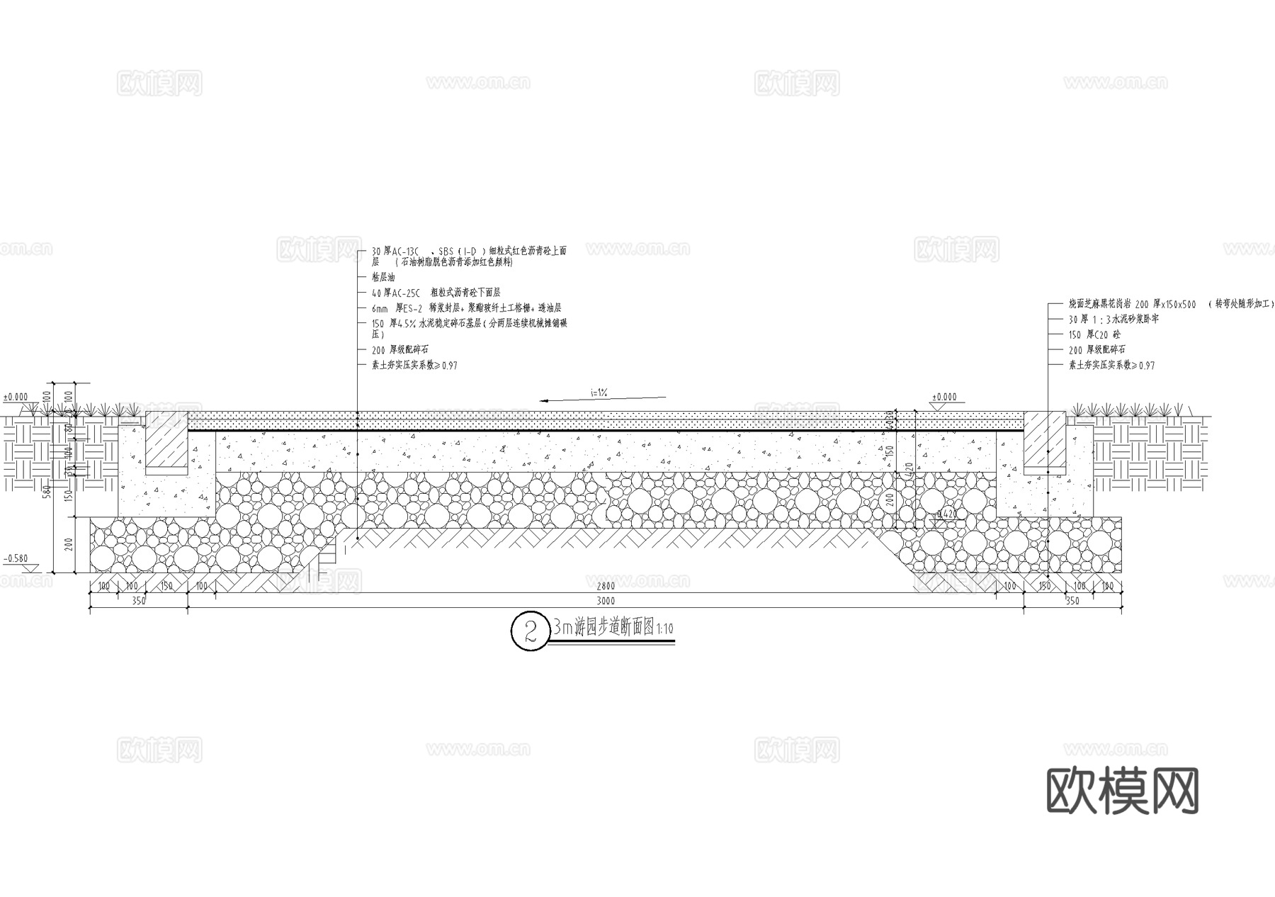 沥青道路 自行车道 游园步道健身绿道cad施工图