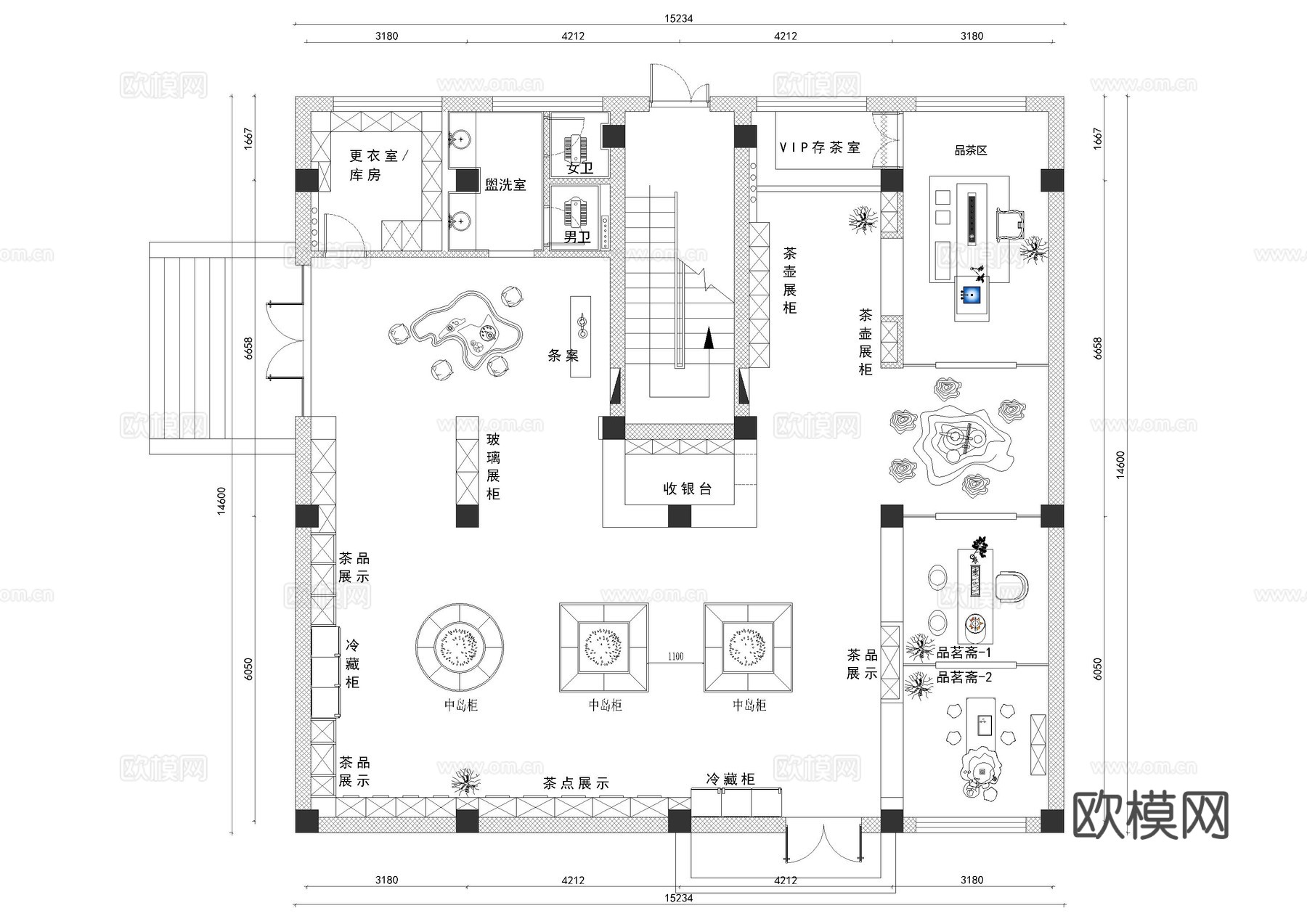 茶室茶叶展厅平面图cad施工图