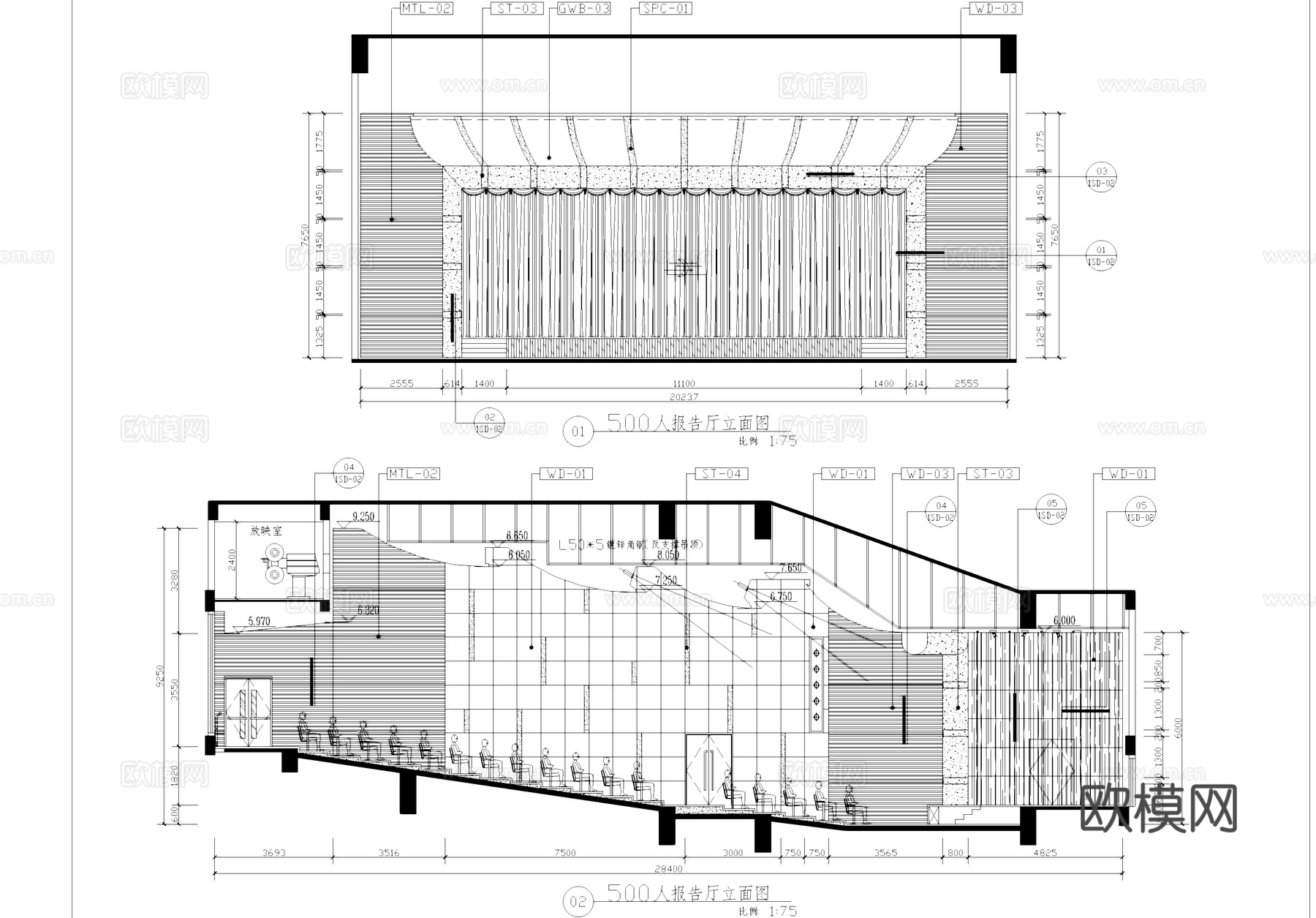 500人报告厅室内装饰CAD施工图整套cad施工图