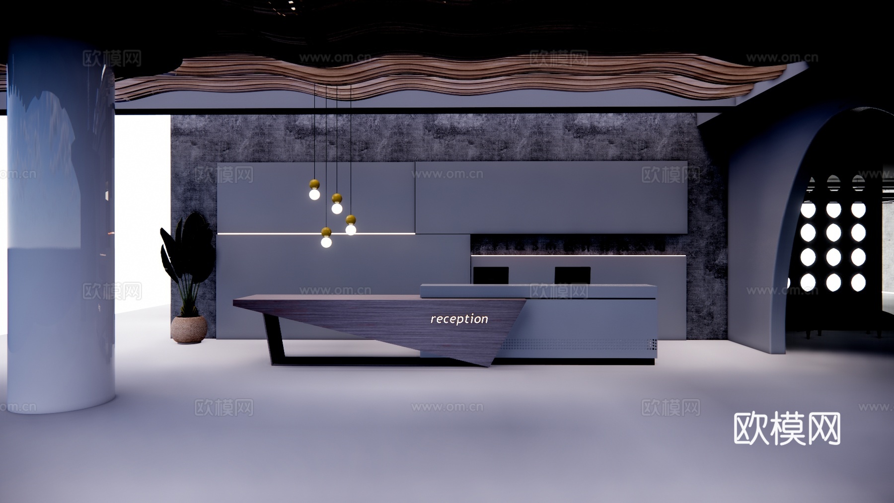大厅 电脑 展厅 接待 公司前台 工位 前台接待su模型