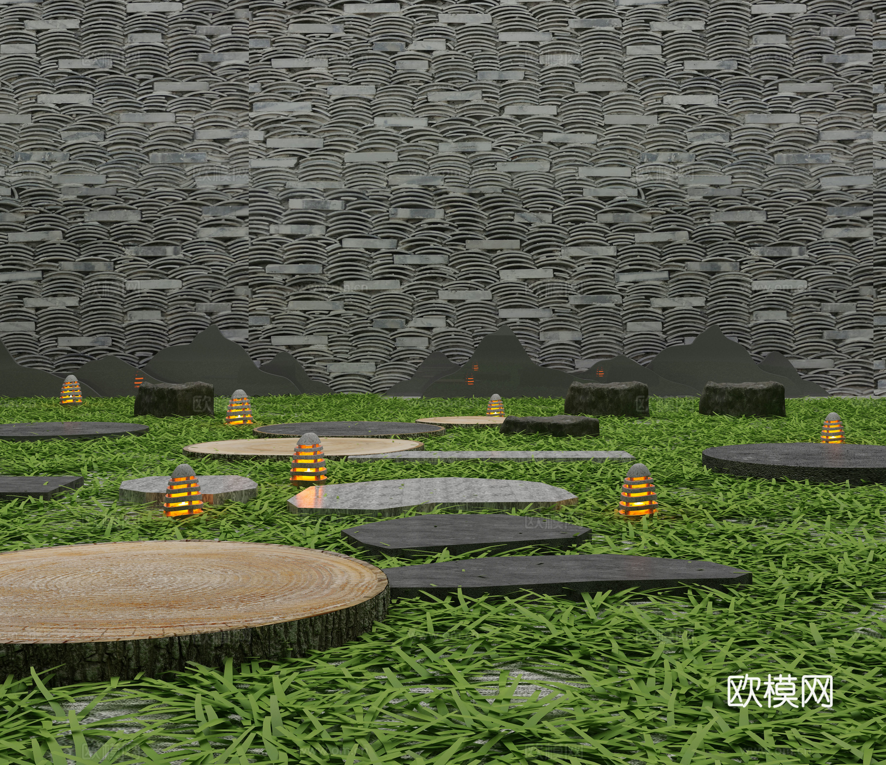 禅意庭院景观小品3d模型下载（渲染图2）