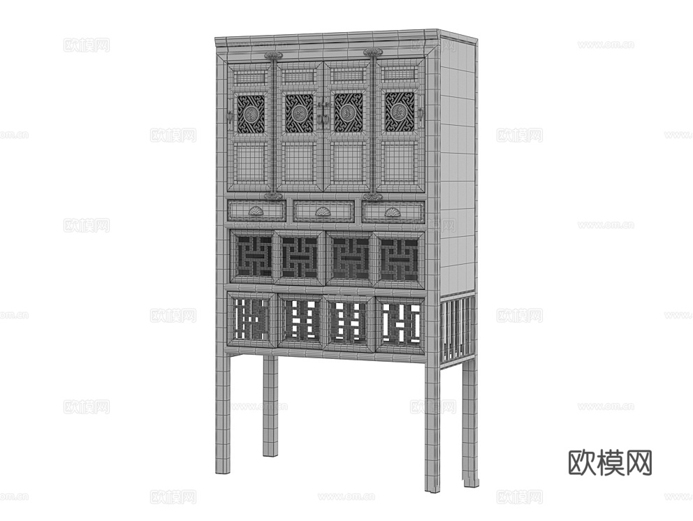LoftDesigne 中古风边柜3d模型下载（渲染图2）