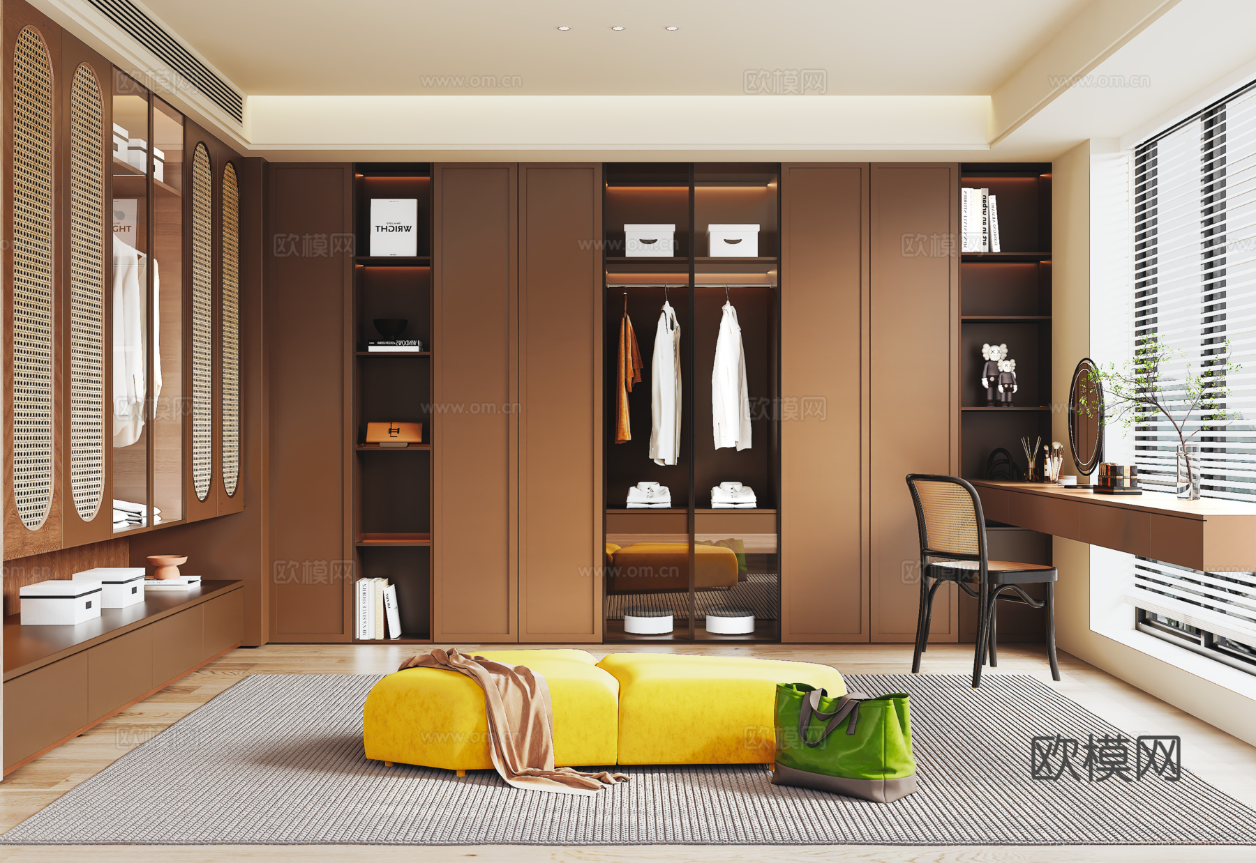 中古风衣帽间 衣柜 阳台化妆桌椅su模型