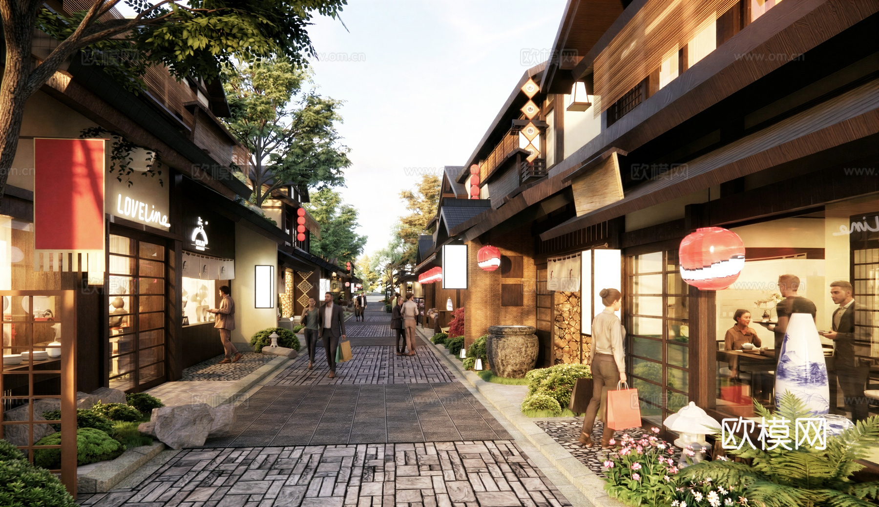 日式商业街su模型