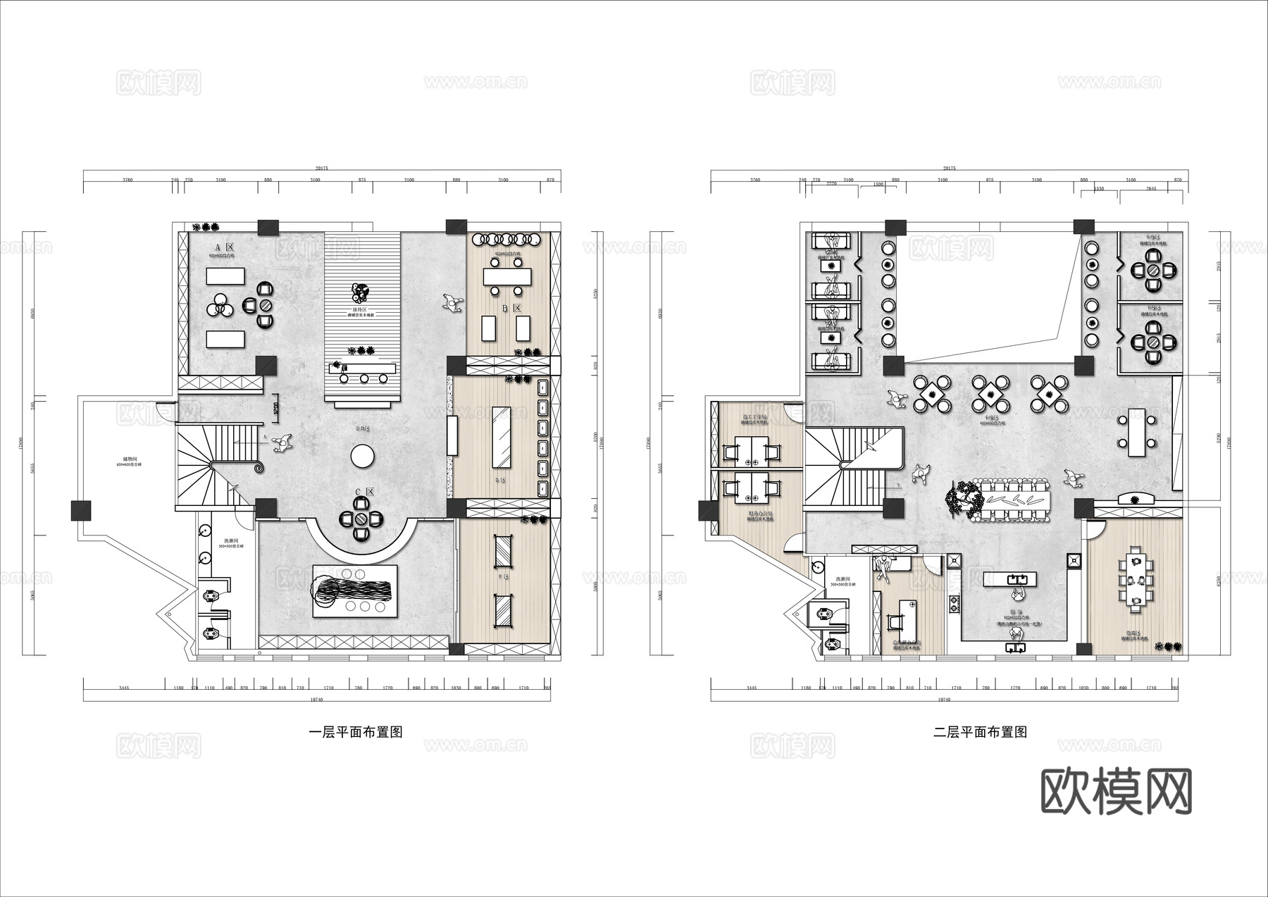 复式两层茶叶店平面cad施工图
