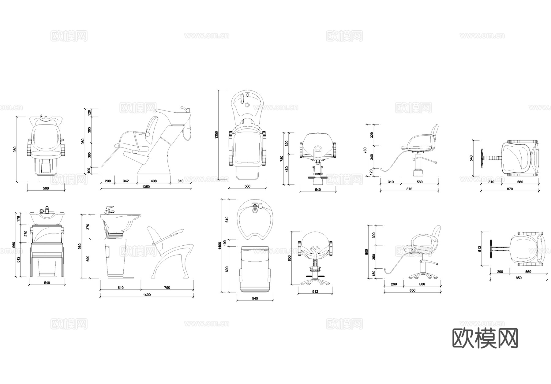 美容美发店设备软装平面室内CAD图块图库cad施工图