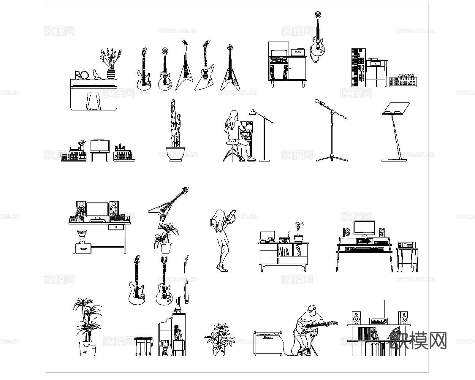 乐器CAD平立面图库cad施工图