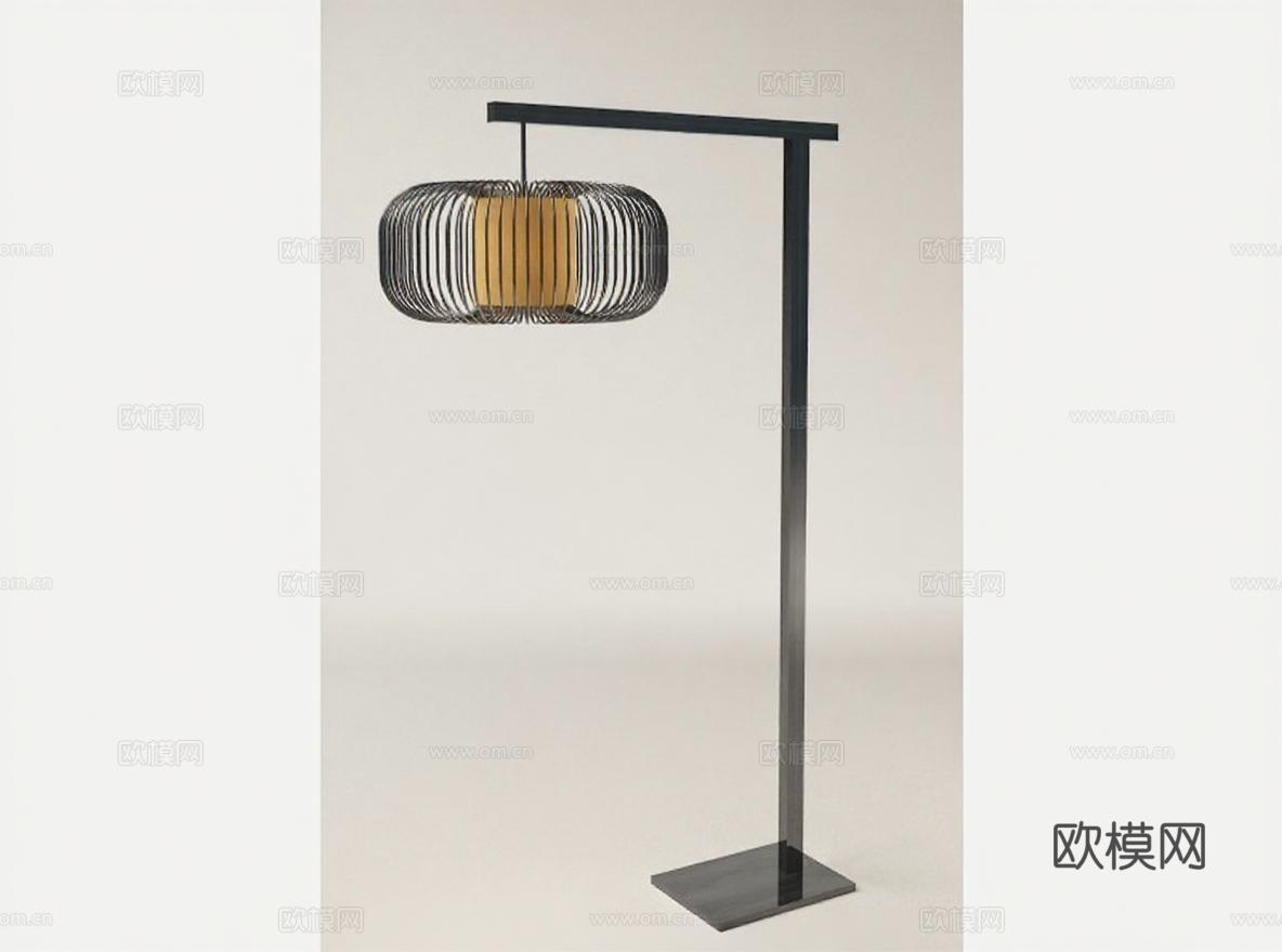 现代简约金属线条落地灯 极简工业风椭圆灯罩米黄光 家居装饰灯具3D模型产品展示免费3d模型