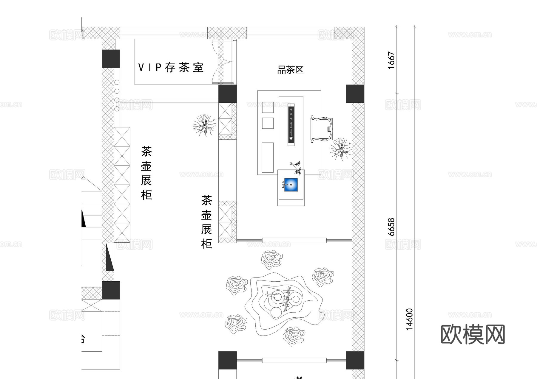 茶室茶叶展厅平面图cad施工图