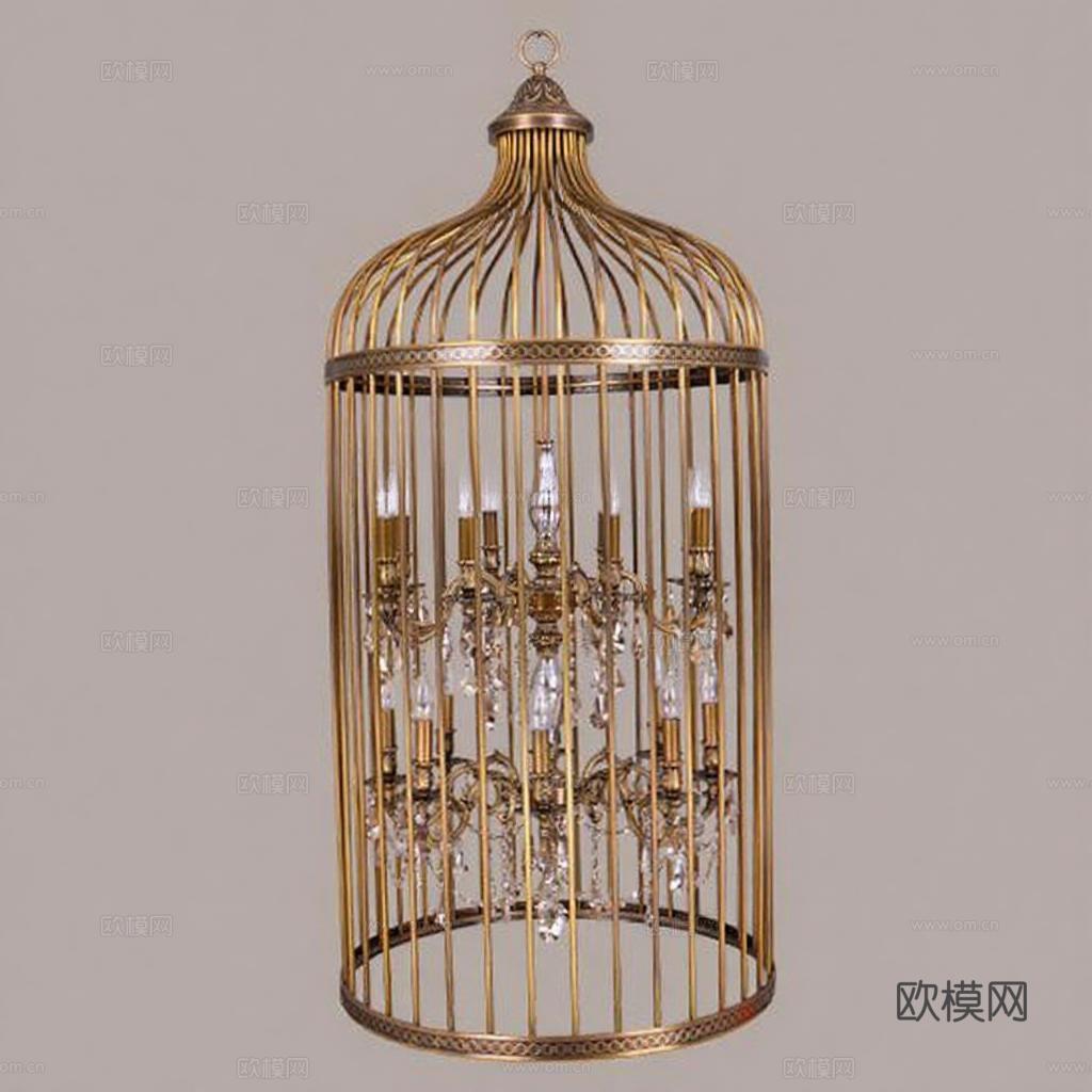 欧式奢华水晶吊灯鸟笼造型 客厅酒店大堂装饰艺术灯具免费3d模型