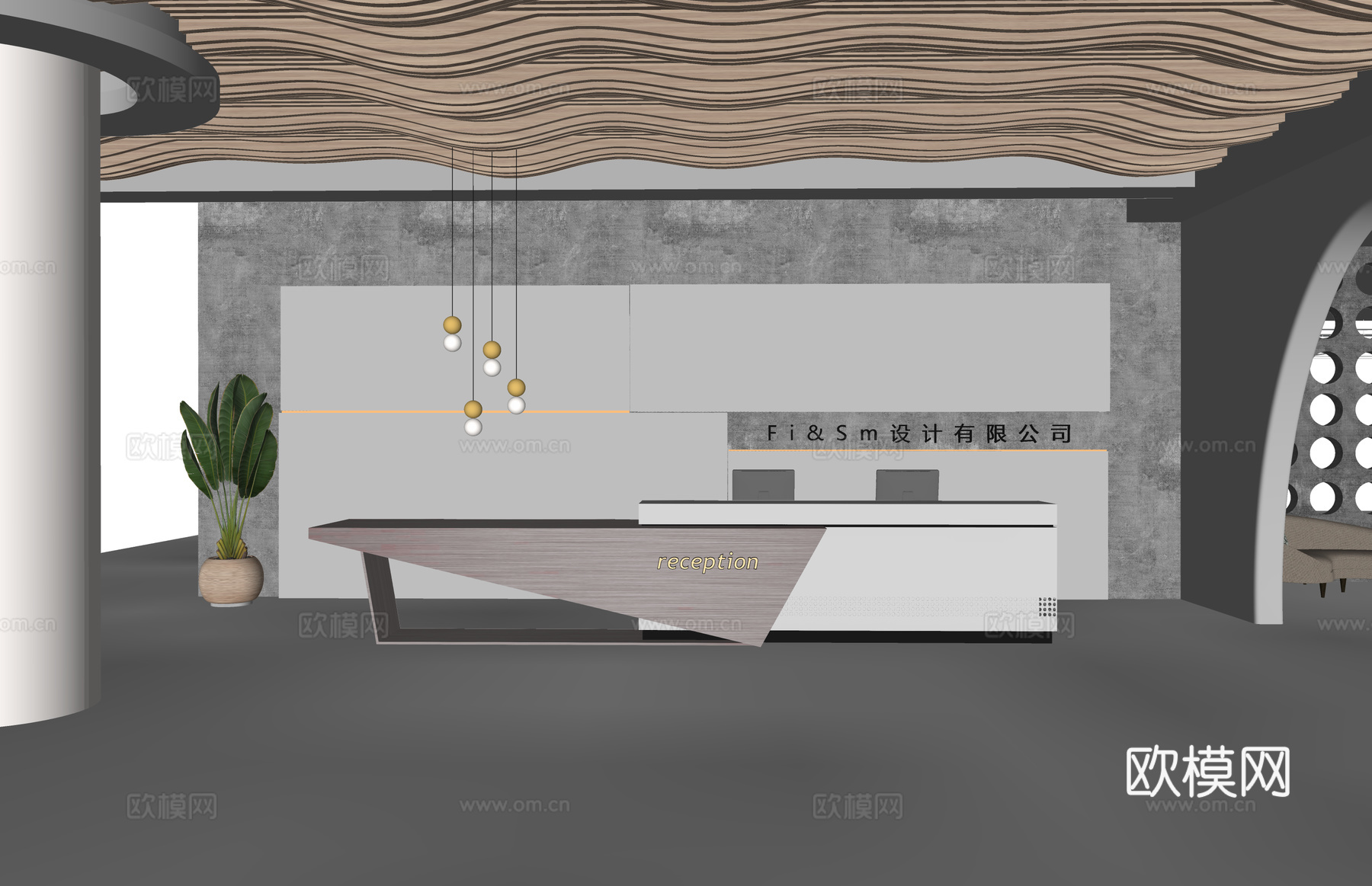 大厅 电脑 展厅 接待 公司前台 工位 前台接待su模型