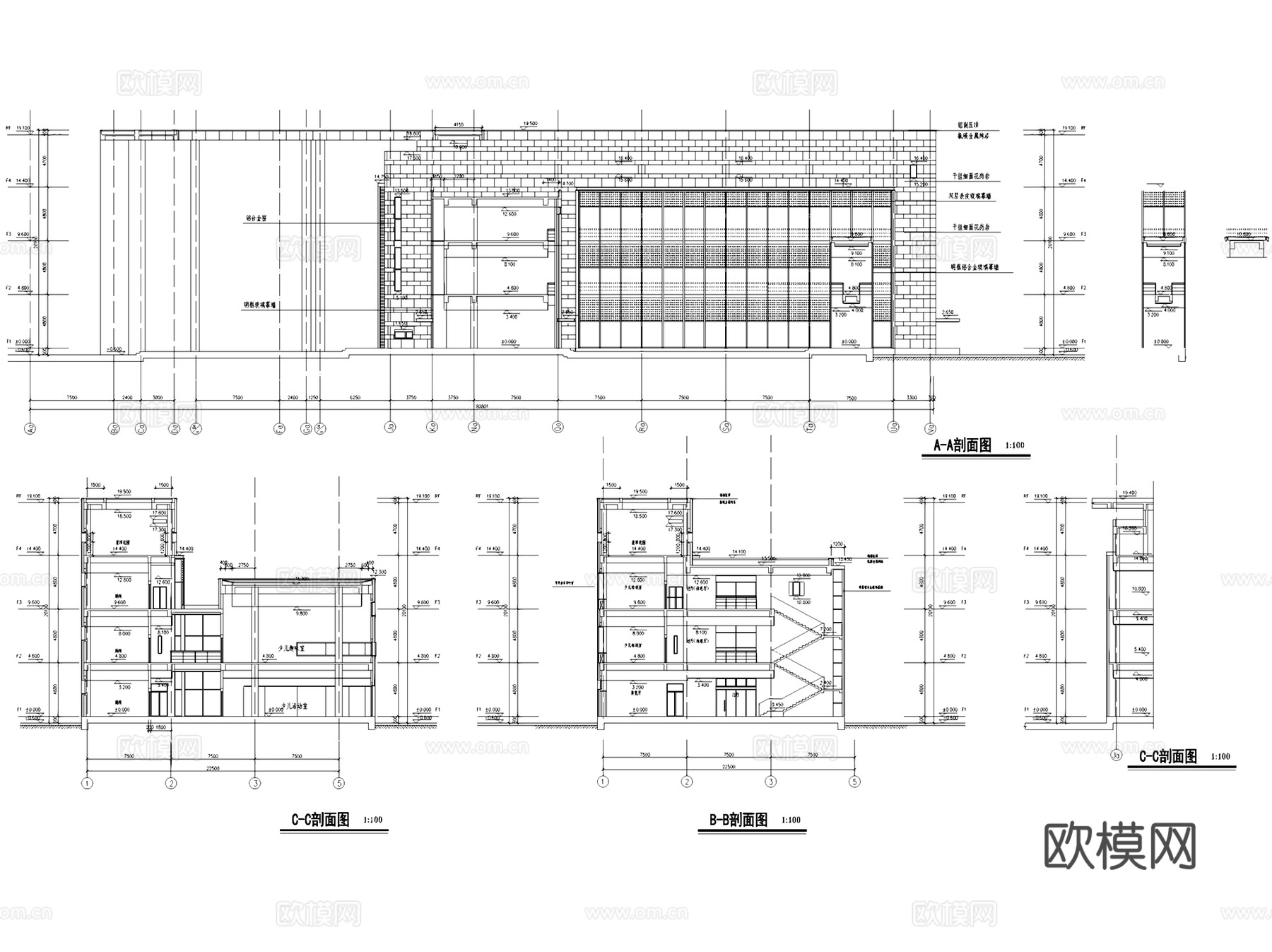 浙江长兴县图书馆档案馆建筑CAD施工图集+文本cad施工图