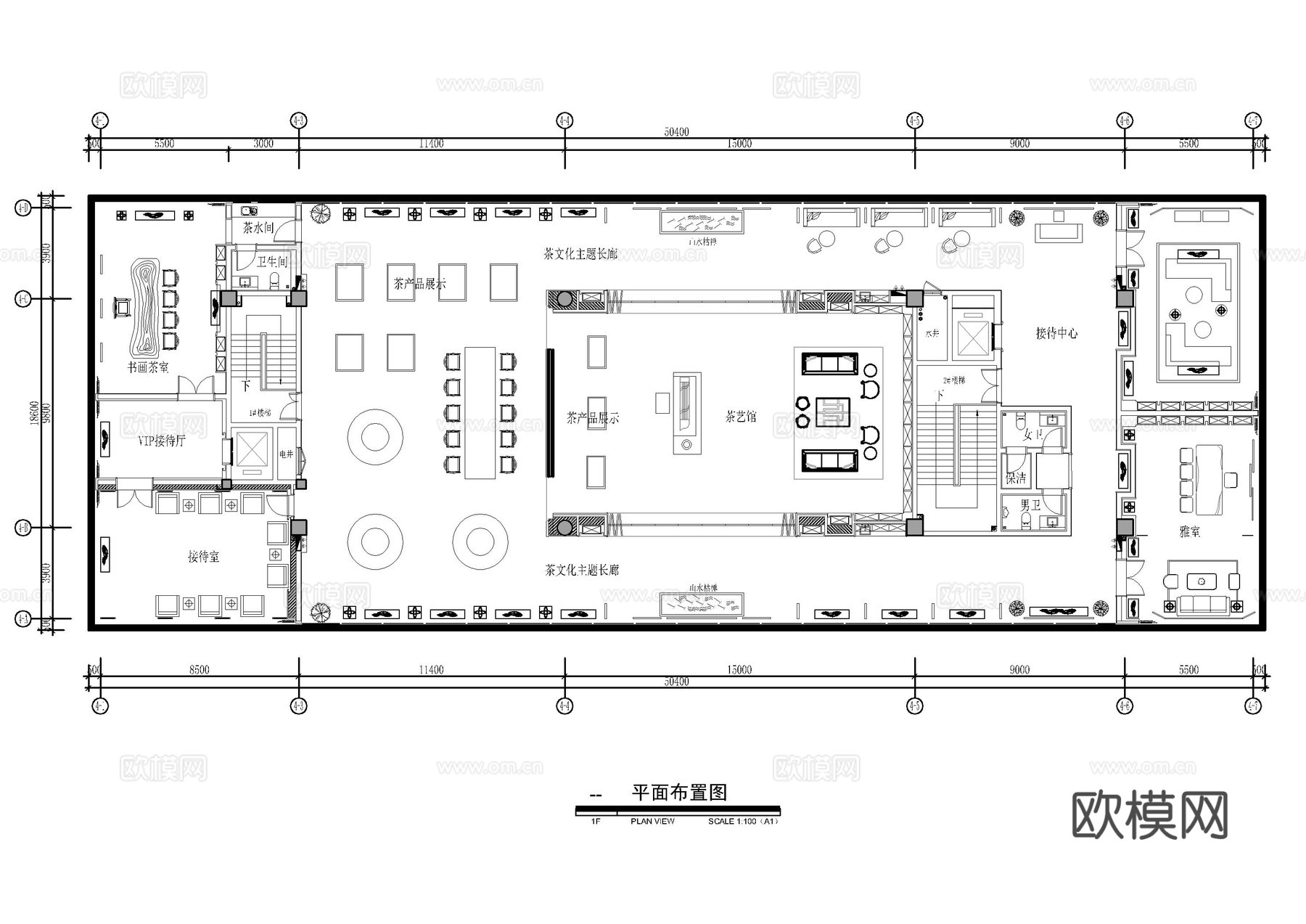 茶叶茶艺馆店平面方案cad施工图