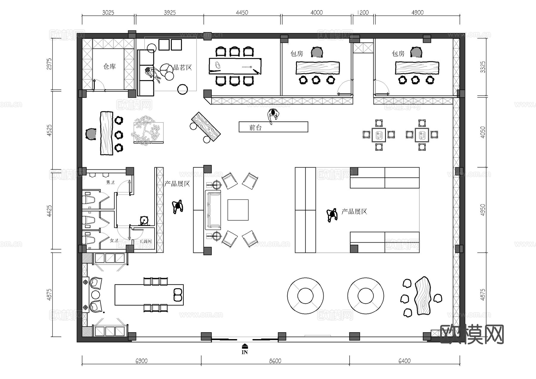 现代茶店平面方案cad施工图