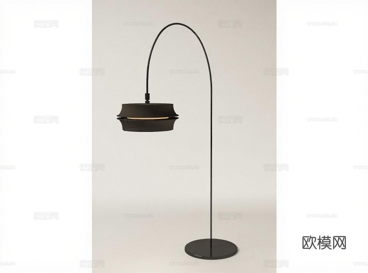 现代简约黑色落地灯 弧形灯杆双层灯罩设计 家居装饰室内照明灯具免费3d模型