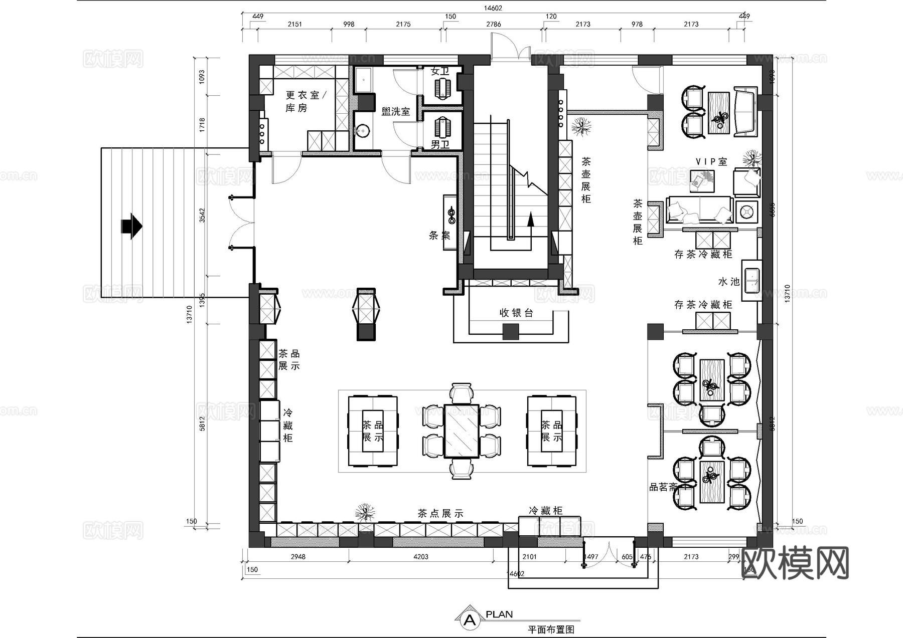 小型茶店平面方案cad施工图