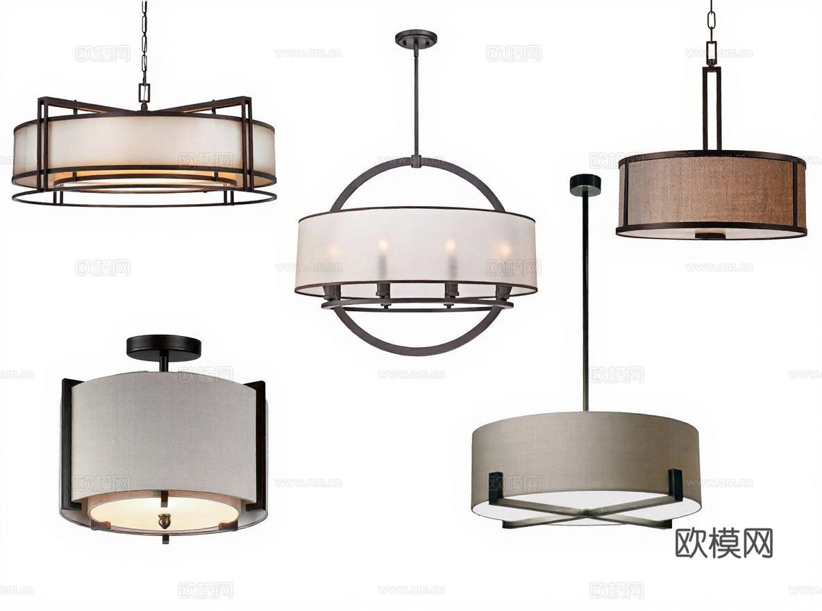 现代吊灯金属布艺灯罩设计 家居照明室内装饰灯具 3D模型产品目录免费3d模型