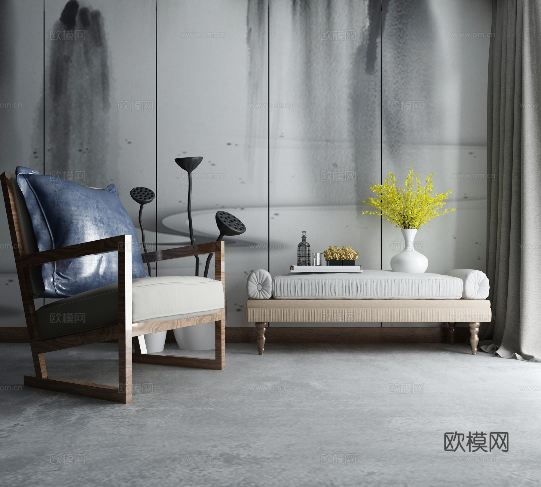 现代沙发茶几组合3d模型下载（渲染图2）