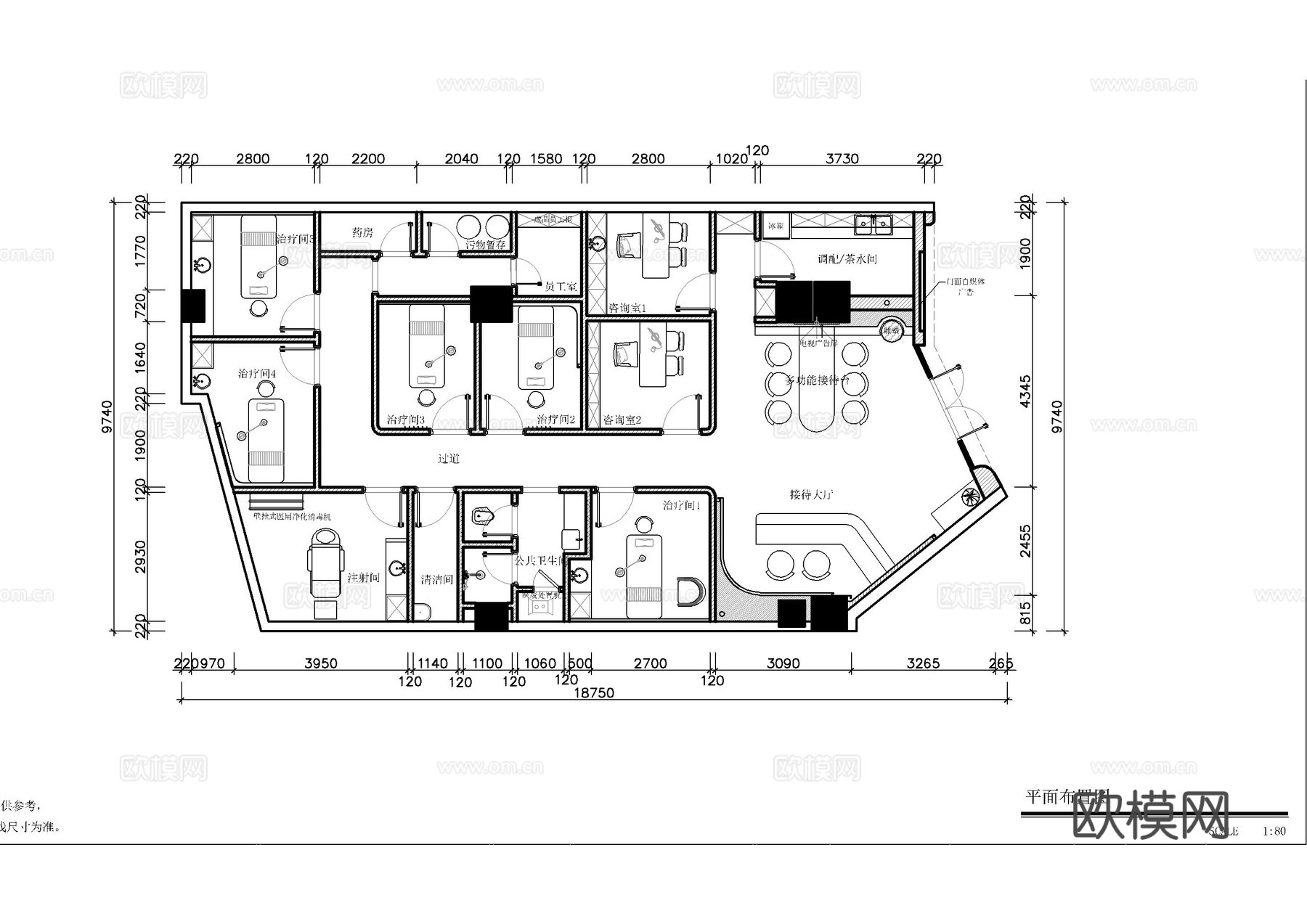 时尚轻医疗美容会所图纸cad施工图