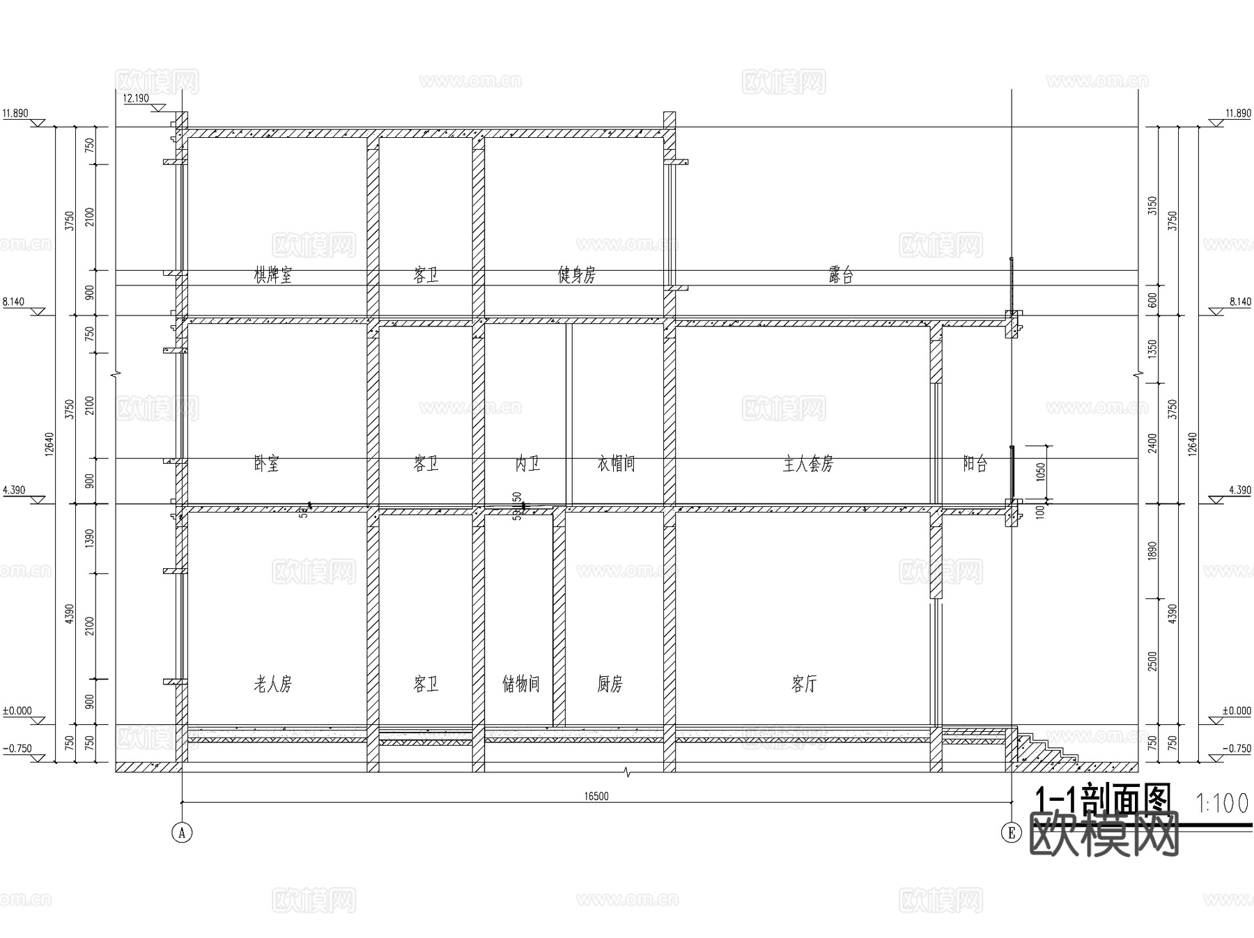现代三层独栋别墅乡村农村自建房住宅建筑CAD施工图cad施工图