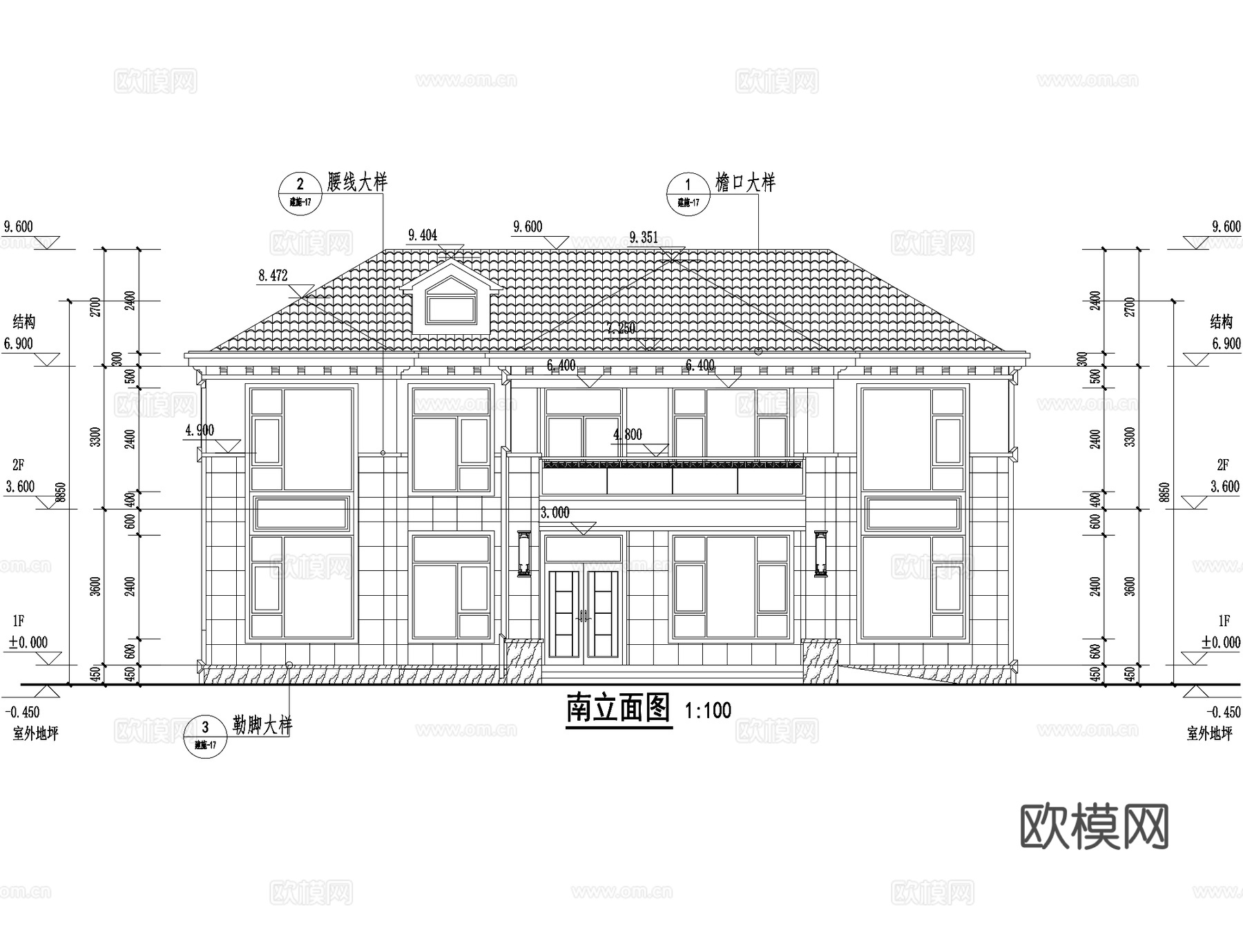 新中式二层独栋别墅农村乡村自建房建筑CAD施工图cad施工图
