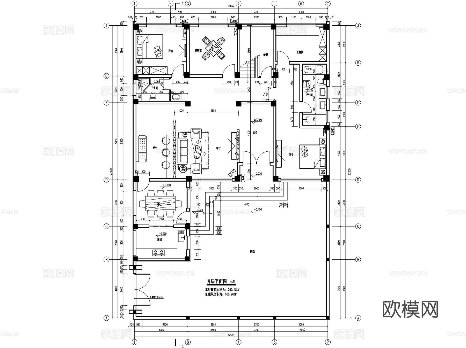 新中式三层合院别墅乡村农村自建房住宅建筑CAD施工图cad施工图