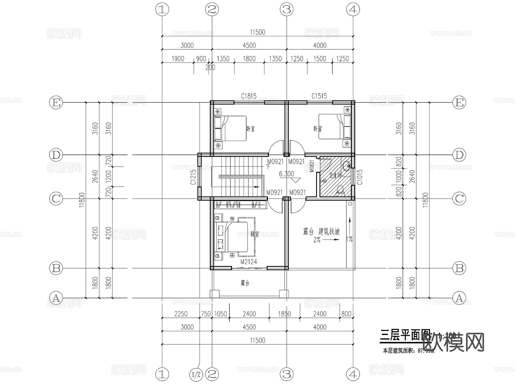 欧式简约三层独栋别墅农村乡村自建房住宅建筑CAD施工图cad施工图