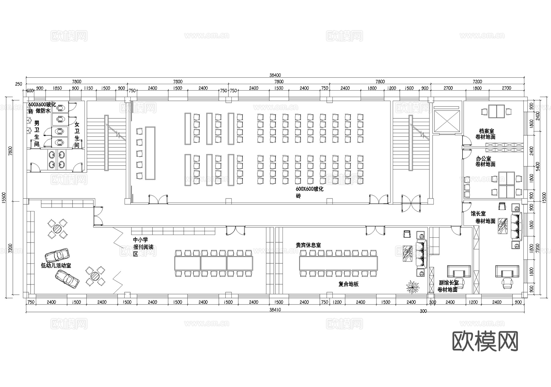 三层图书馆平面图阅览室书店咖啡书吧cad施工图