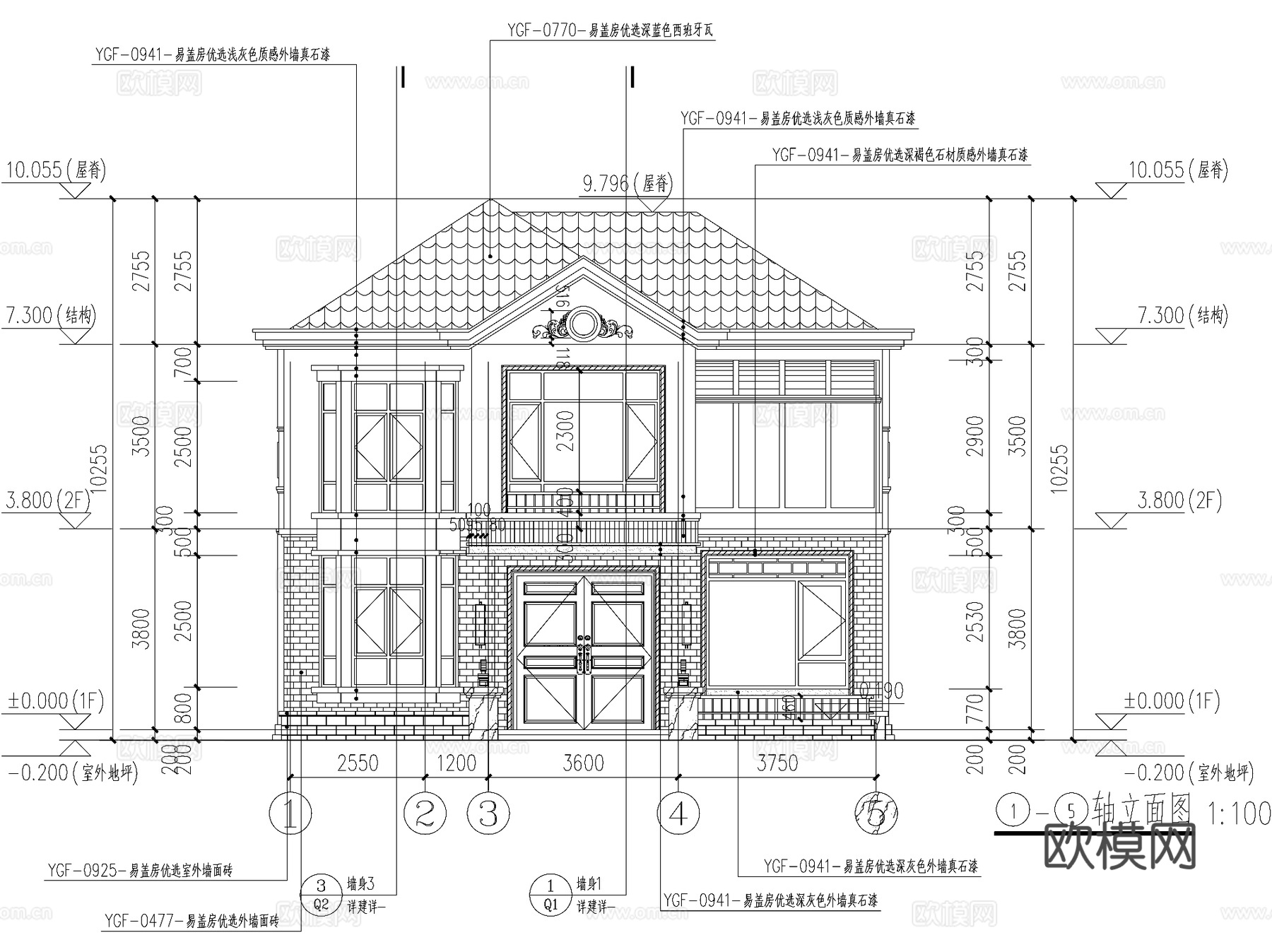 简欧乡村二层独栋别墅自建房建筑CAD施工图cad施工图