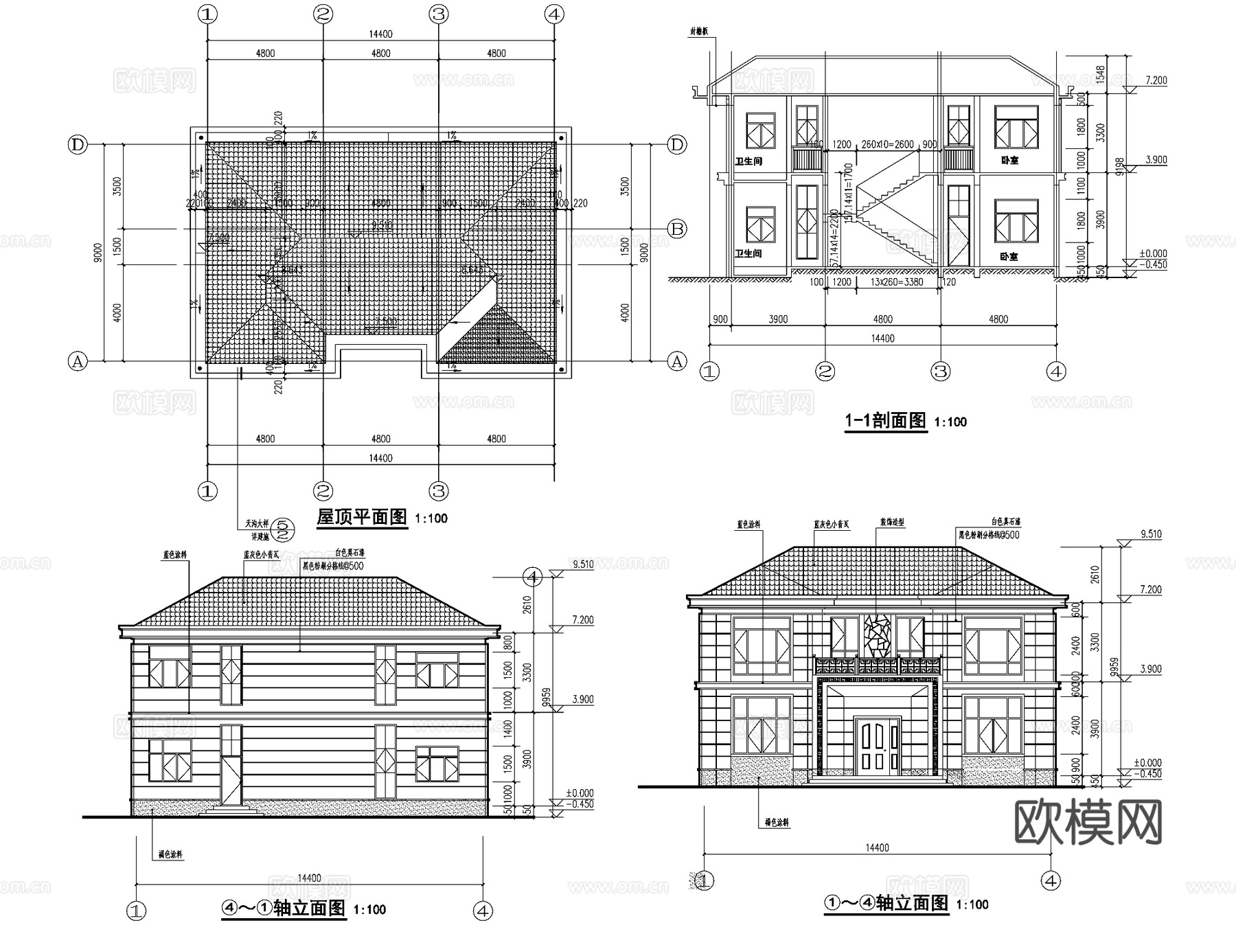 新中式二层独栋别墅农村乡村自建房建筑CAD施工图cad施工图