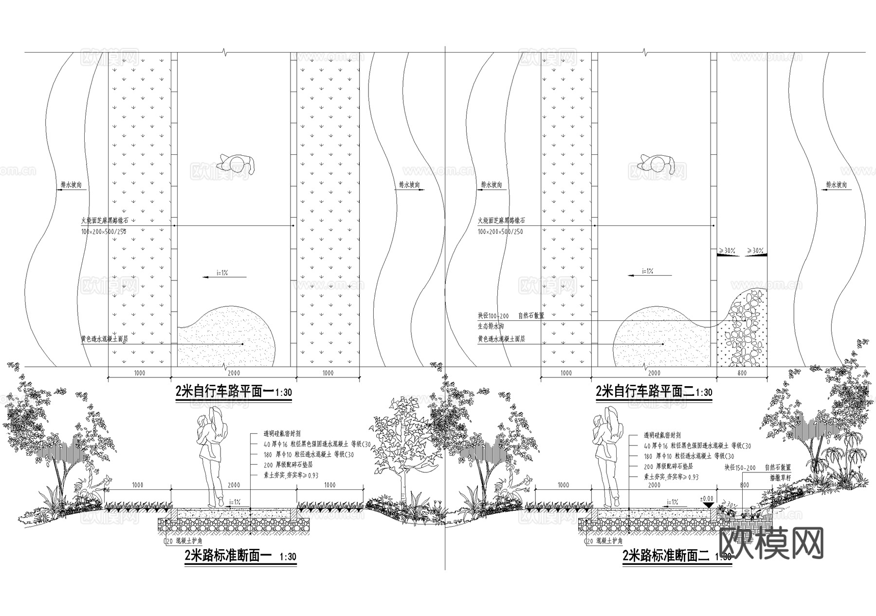 道路 混凝土路面 自行车绿道cad施工图