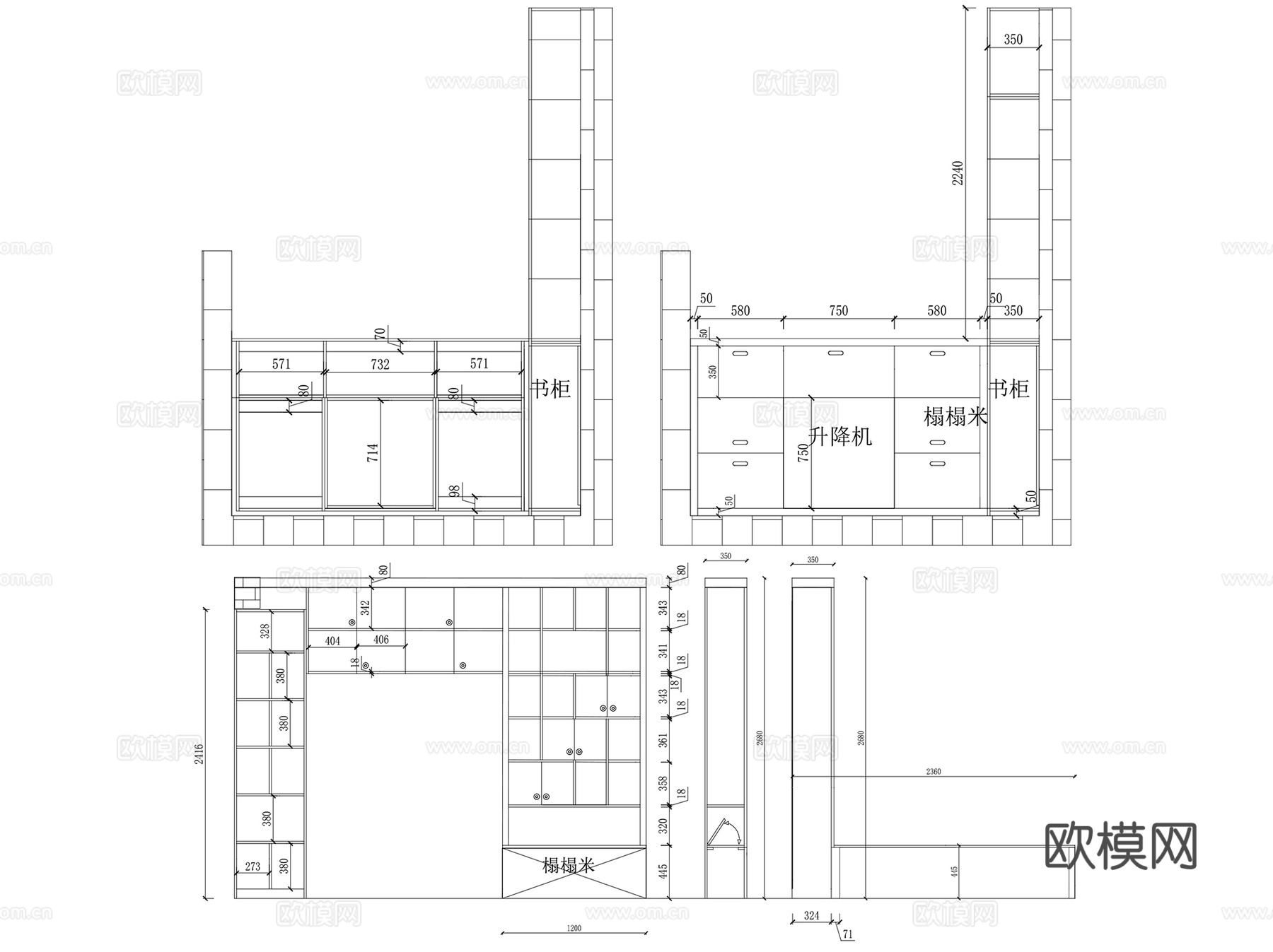 榻榻米式柜子室内家具节点大样CAD施工详图集 6套cad施工图