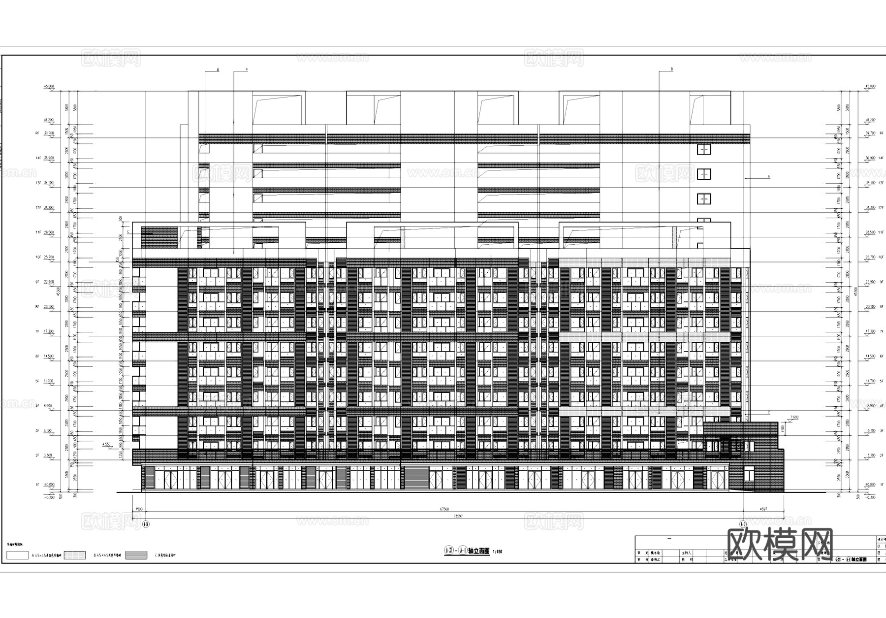 十四层一梯六户小户型住宅建筑CAD施工图cad施工图