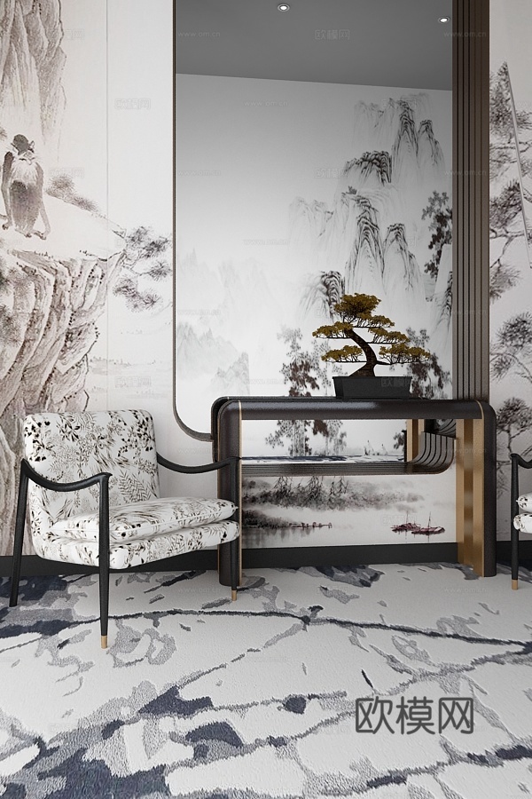 新中式沙发 椅子3d模型下载（渲染图2）