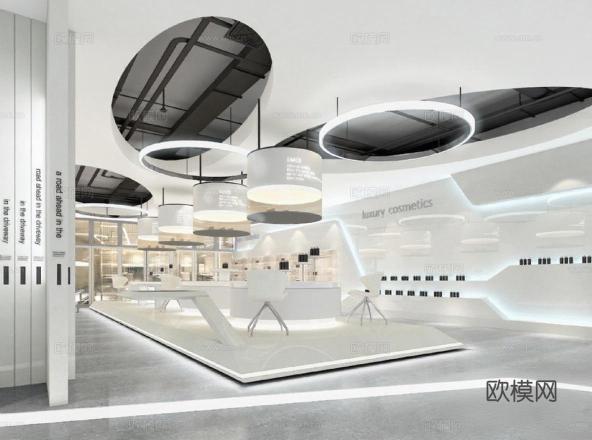 高端美妆科技展厅设计 未来感极简美学空间 3D渲染概念零售体验免费3d模型