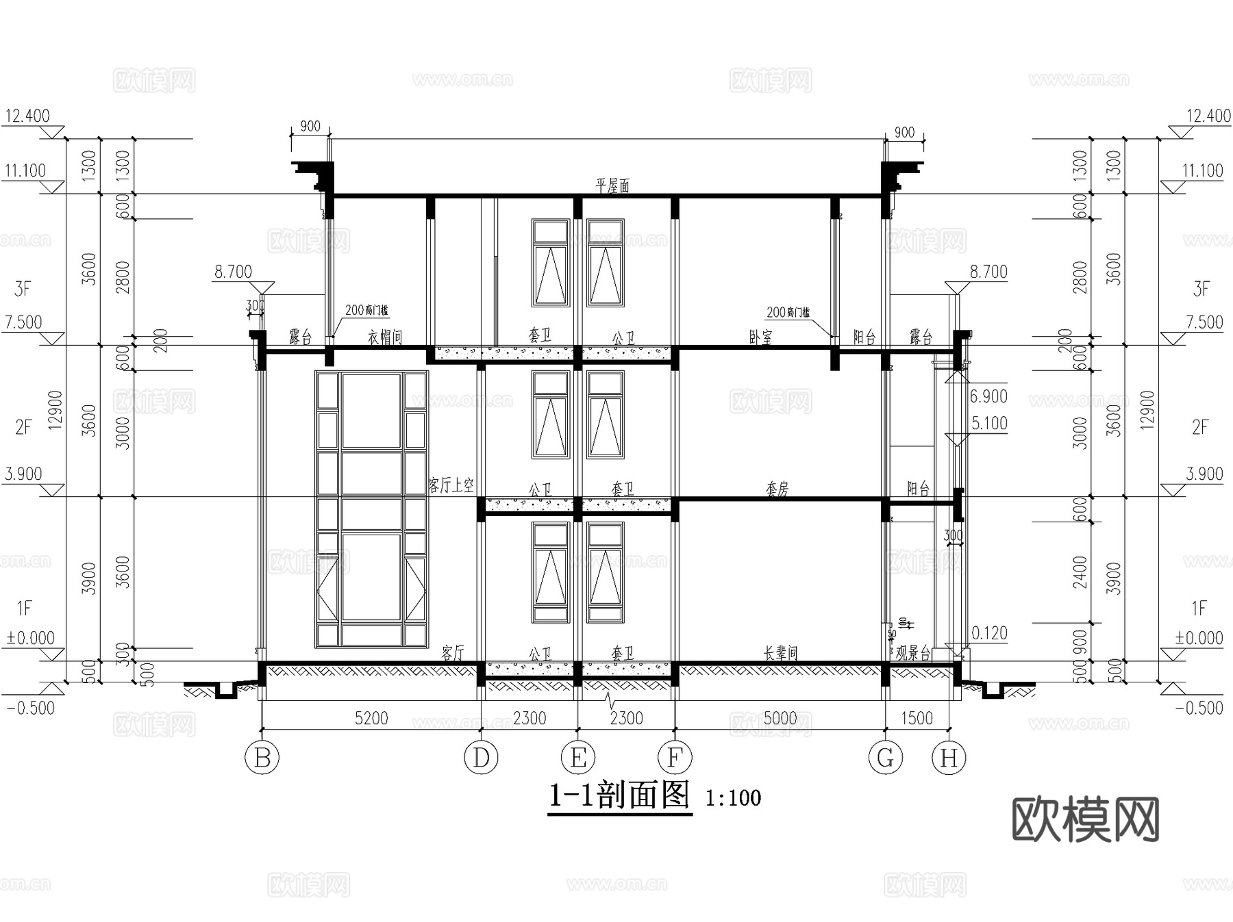 新中式三层独栋别墅乡村农村自建房住宅建筑CAD施工图cad施工图