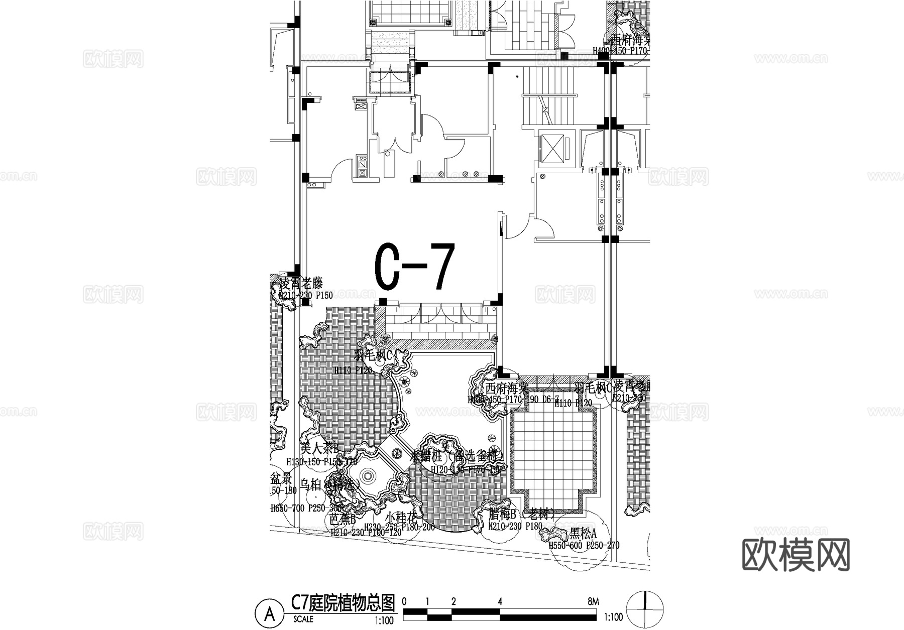 新中式别墅庭院景观平面图CAD施工图cad施工图
