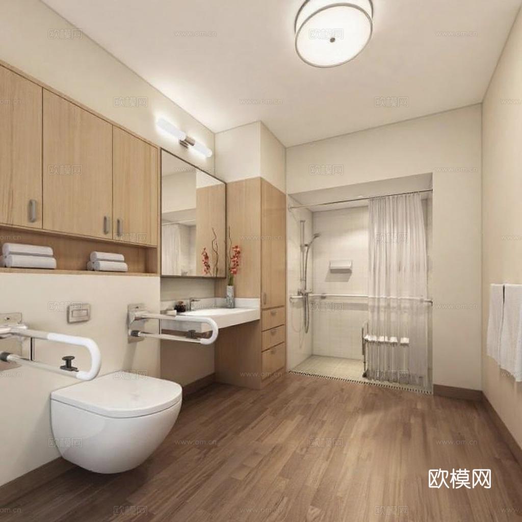 现代无障碍浴室安全设计 温馨家居康复卫浴空间免费3d模型