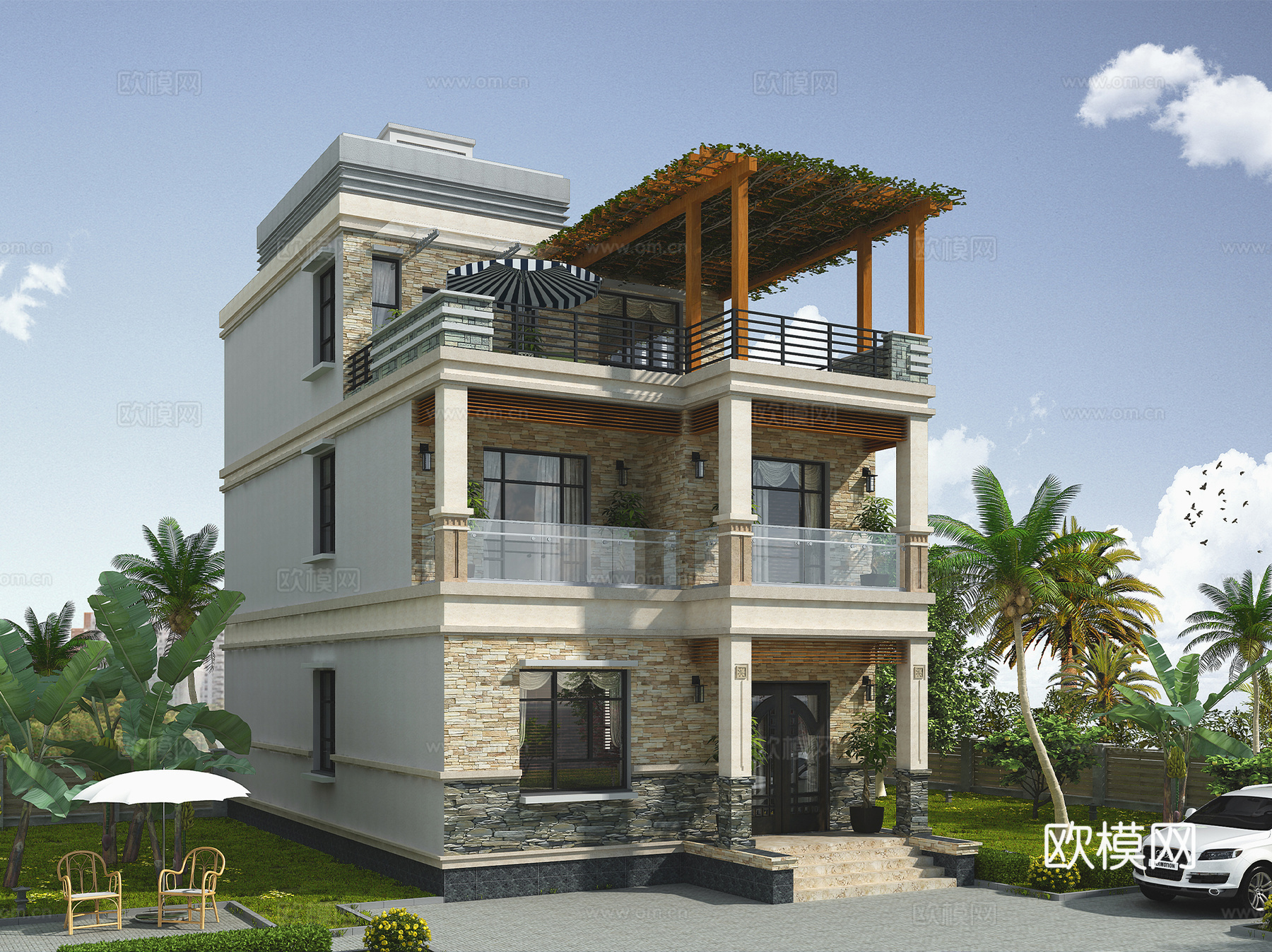 现代三层独栋别墅乡村农村自建房住宅建筑CAD施工图cad施工图