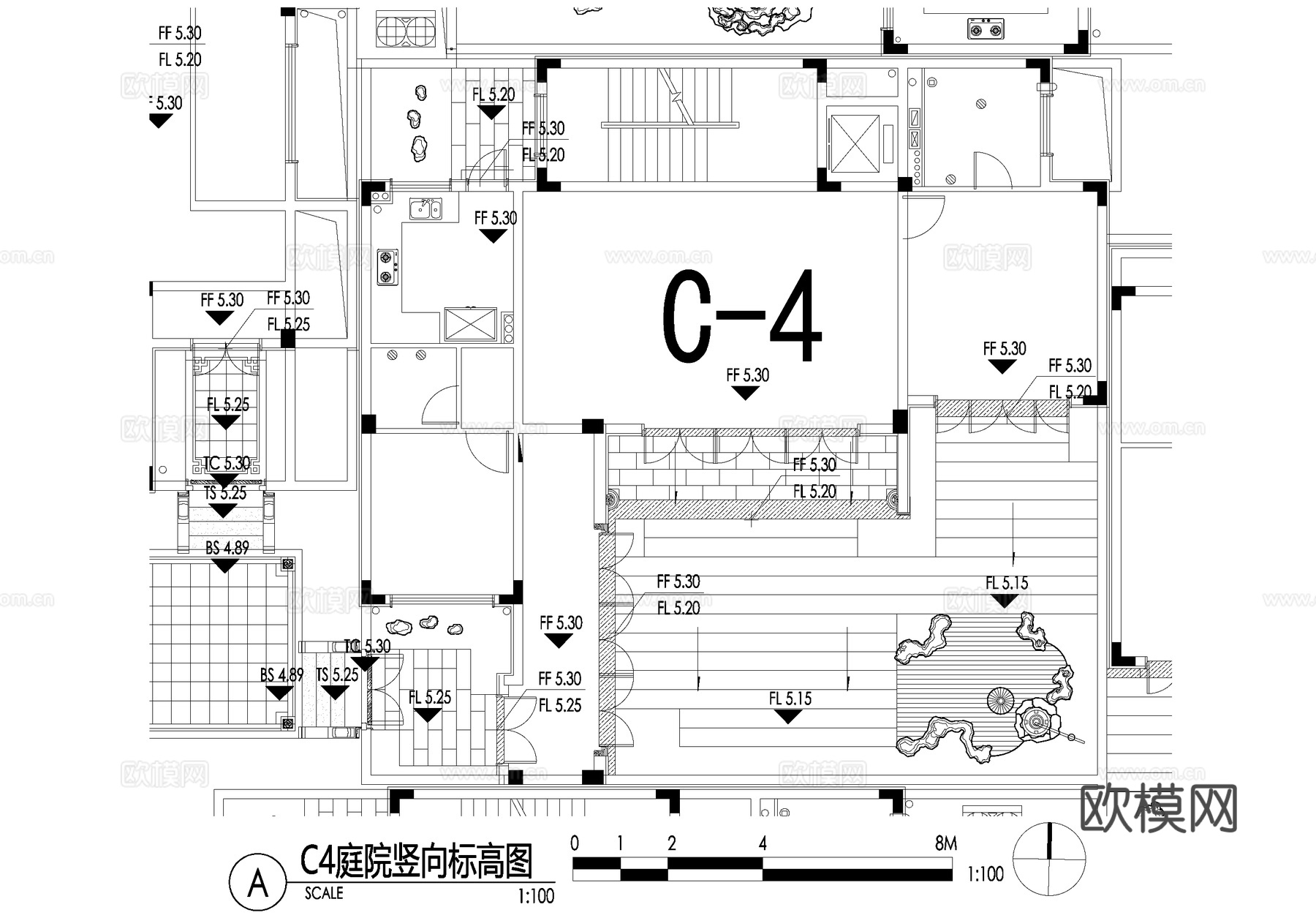 新中式别墅庭院景观平面图CAD施工图cad施工图